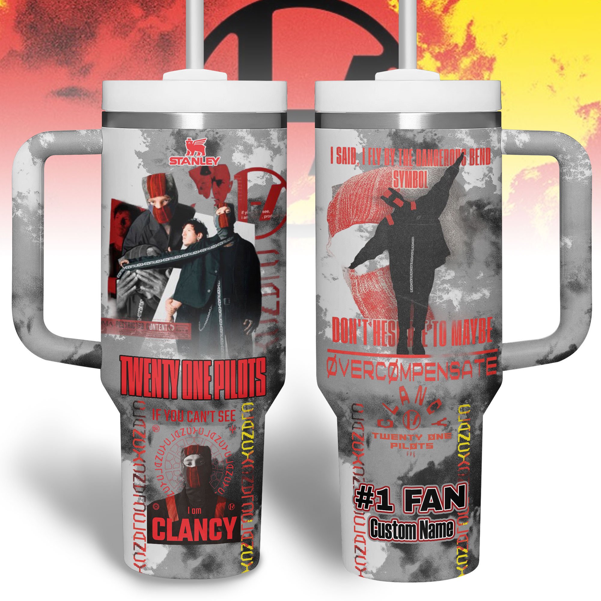 Hydratemerch Twenty One Pilots Music Custom Stanley Quencher 40oz Stainless Steel Tumbler With Handle