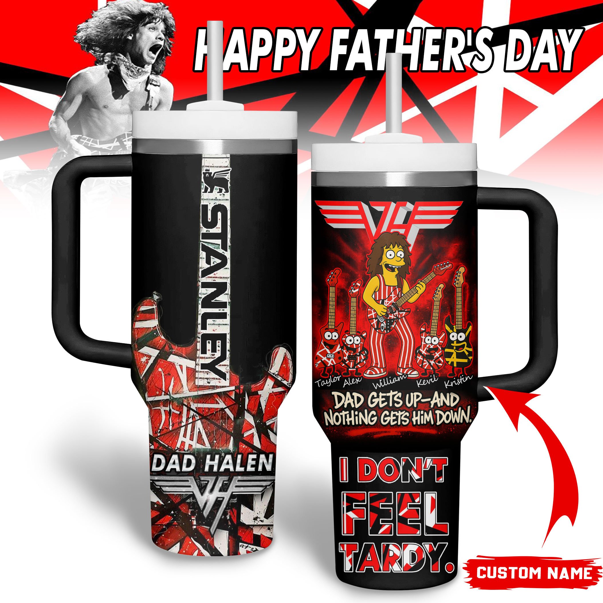 Hydratemerch Van Halen Music Custom Stanley Quencher 40oz Stainless Steel Tumbler With Handle