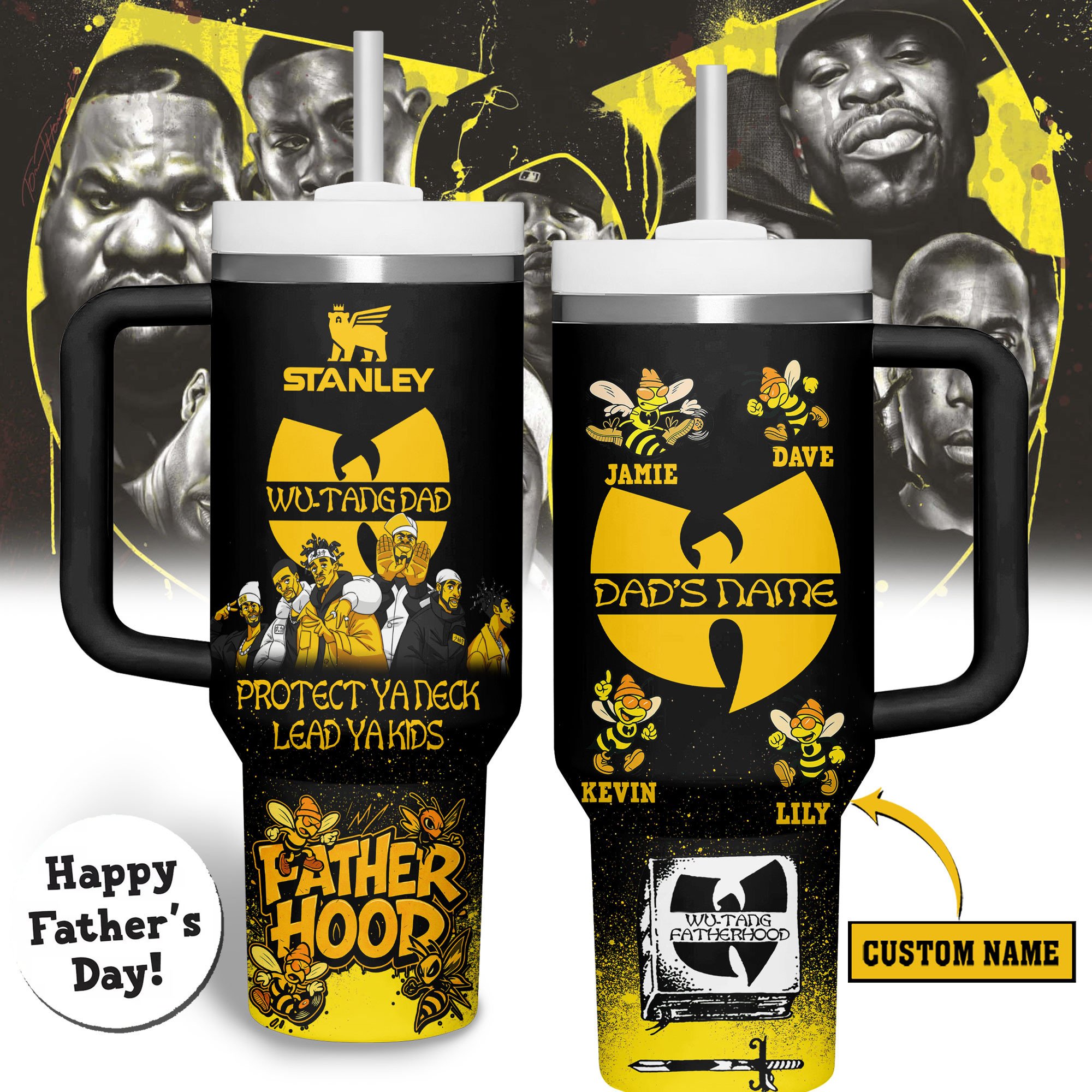 Hydratemerch Wu-Tang Clan Music Custom Stanley Quencher 40oz Stainless Steel Tumbler With Handle