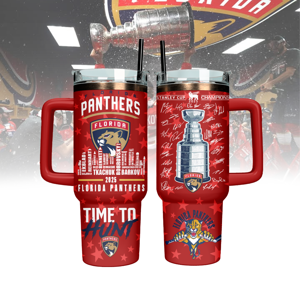 Hydratemerch Florida Panthers NHL  Custom Stanley Quencher 40oz Stainless Steel Tumbler With Handle