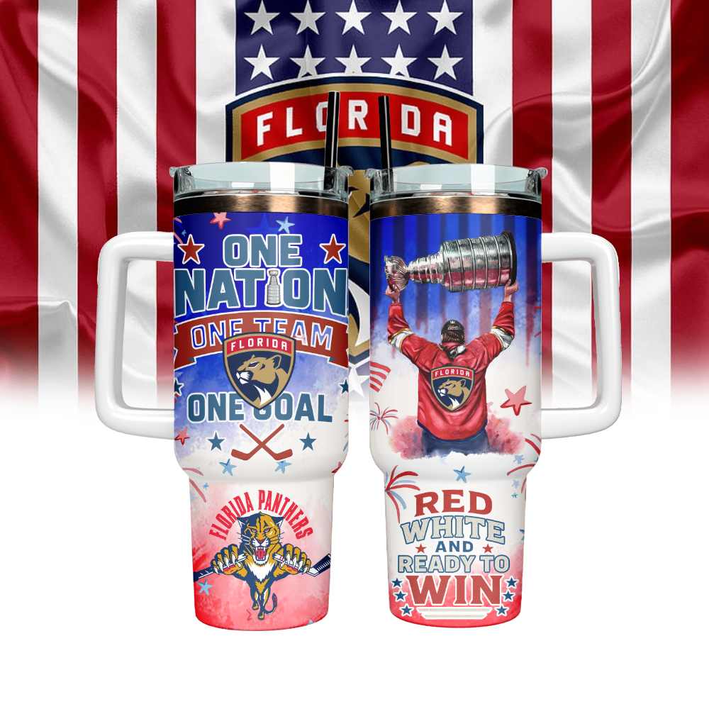 Hydratemerch Florida Panthers NHL x Independence Day Custom Stanley Quencher 40oz Stainless Steel Tumbler With Handle