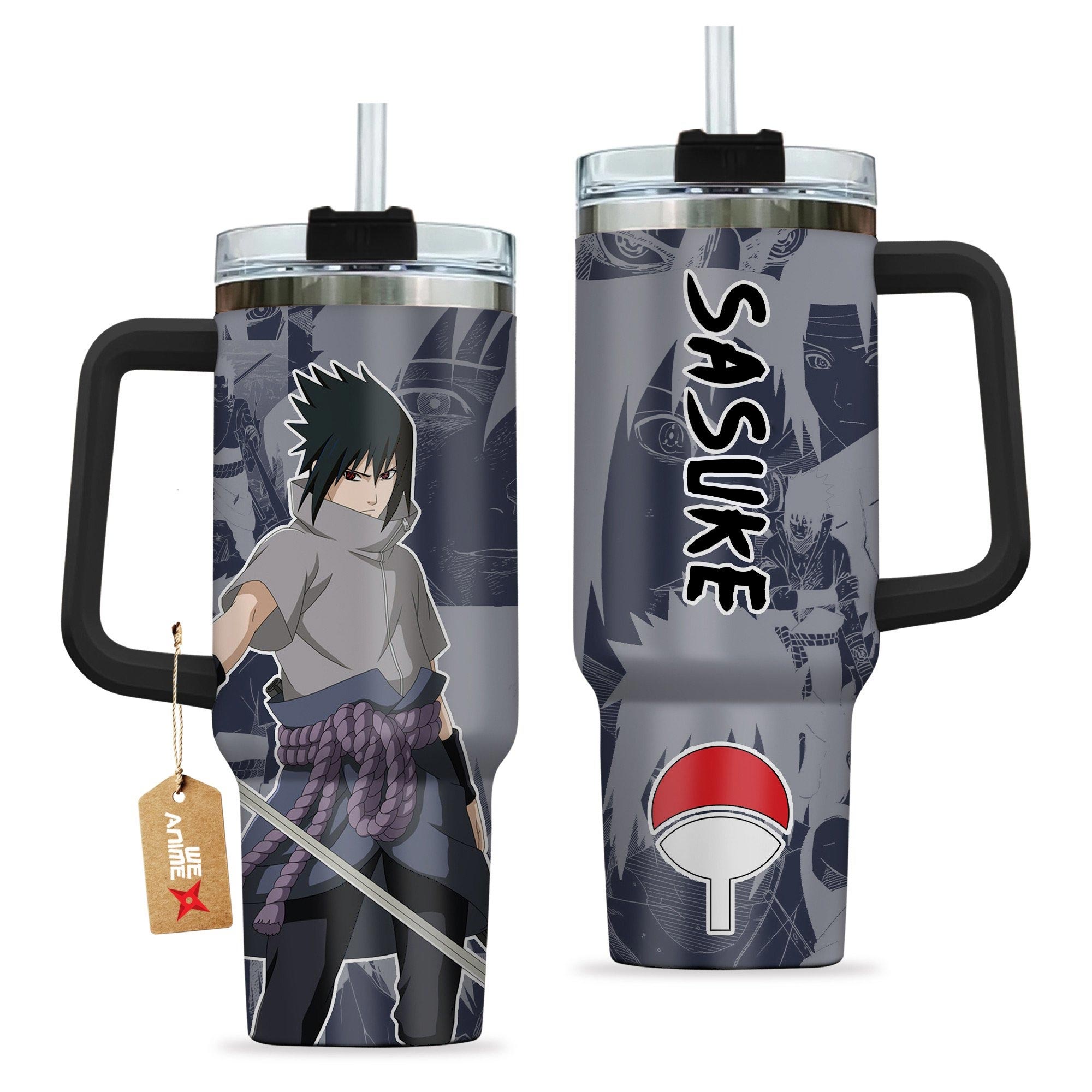 Hydratemerch Sasuke Uchiha Naruto Anime Custom Stanley Quencher 40oz Stainless Steel Tumbler With Handle