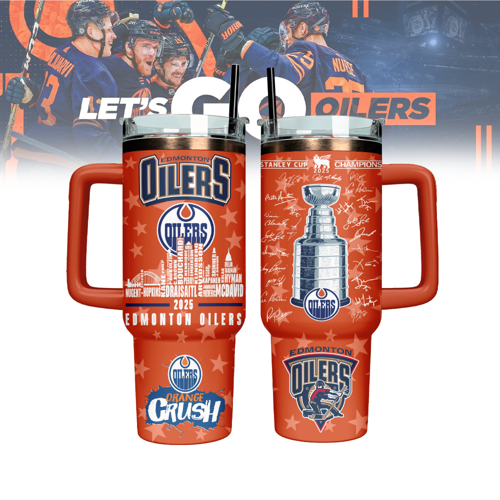 Hydratemerch Edmonton Oilers NHL  Custom Stanley Quencher 40oz Stainless Steel Tumbler With Handle
