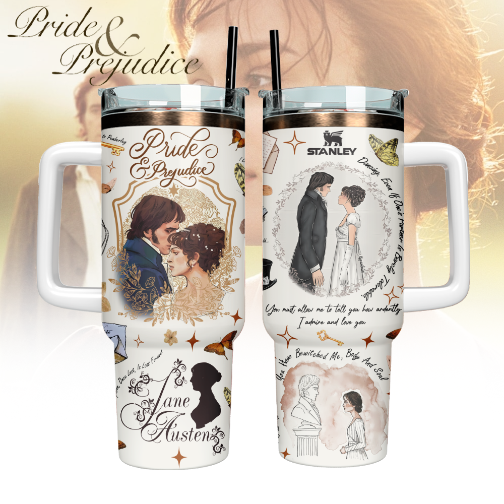 Hydratemerch Pride And Prejudice Movies Custom Stanley Quencher 40oz Stainless Steel Tumbler With Handle