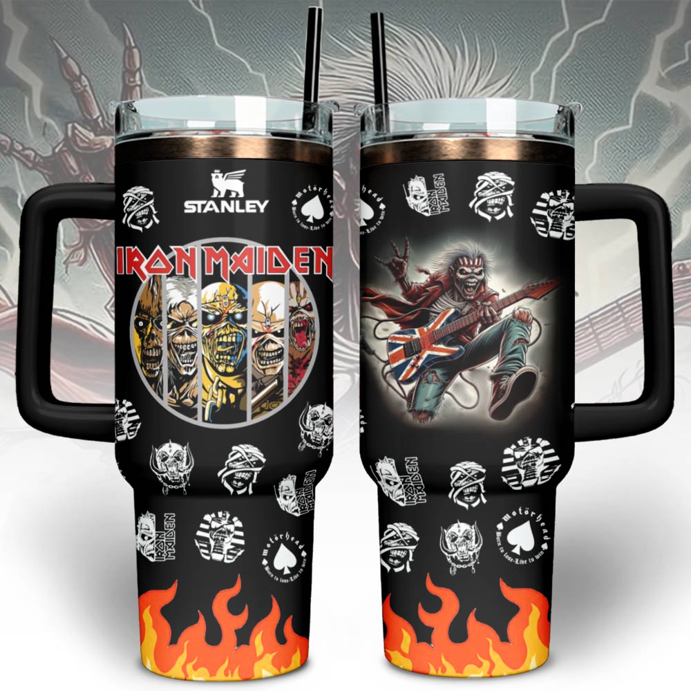 Hydratemerch Iron Maiden Custom Stanley Quencher 40oz Stainless Steel Tumbler With Handle