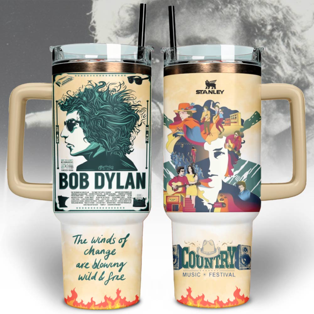 Hydratemerch Bob Dylan Music Custom Stanley Quencher 40oz Stainless Steel Tumbler With Handle