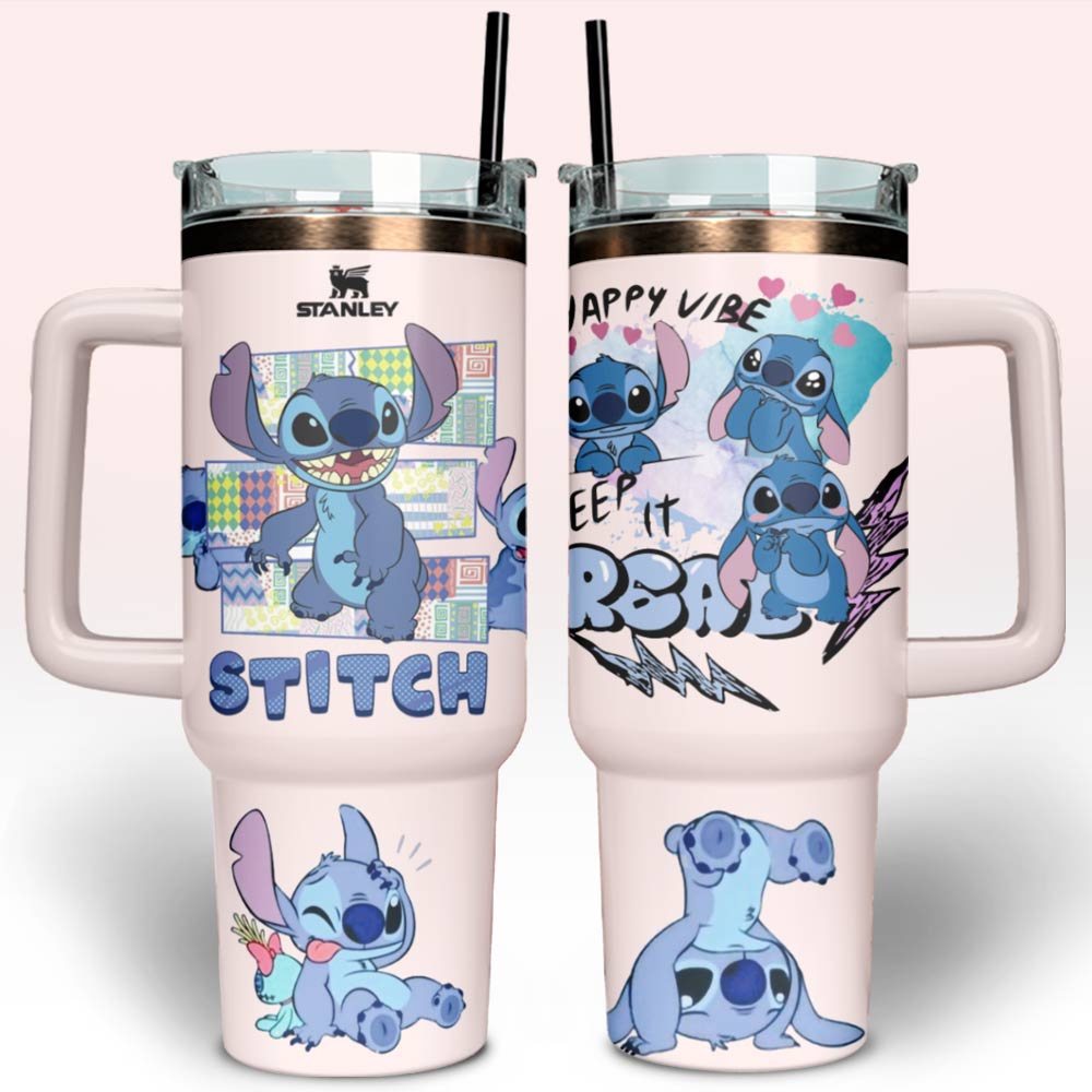 Hydratemerch Lilo & Stitch Cartoon Custom Stanley Quencher 40oz Stainless Steel Tumbler With Handle