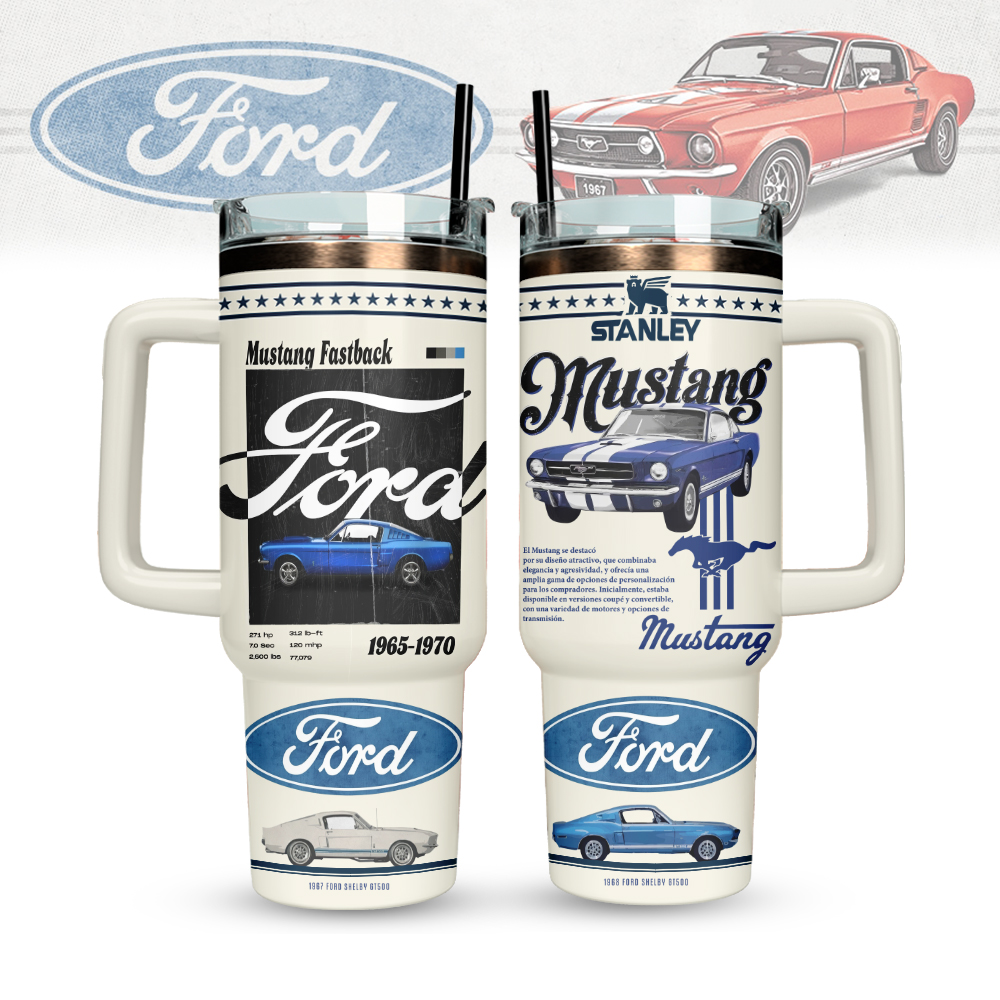 Hydratemerch Ford Mustang Custom Stanley Quencher 40oz Stainless Steel Tumbler With Handle