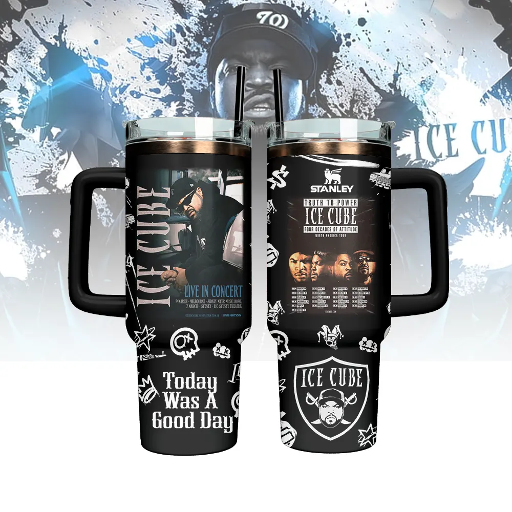 Hydratemerch Ice Cube Music Custom Stanley Quencher 40oz Stainless Steel Tumbler With Handle