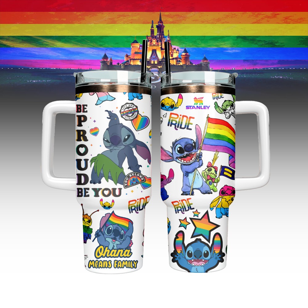 Hydratemerch Lilo & Stitch x Pride Month Cartoon Custom Stanley Quencher 40oz Stainless Steel Tumbler With Handle - Style2