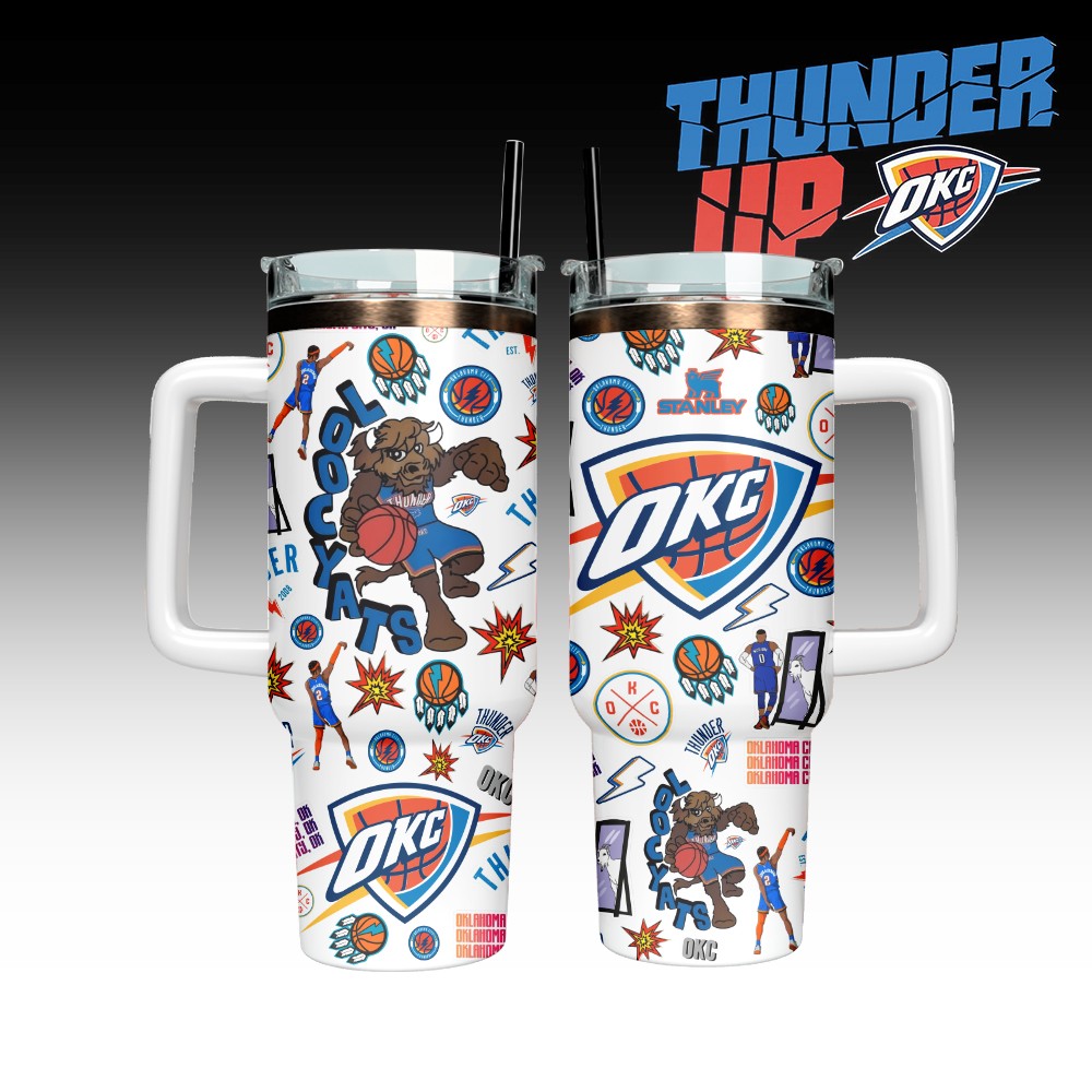 Hydratemerch Oklahoma City Thunder NBA Custom Stanley Quencher 40oz Stainless Steel Tumbler With Handle