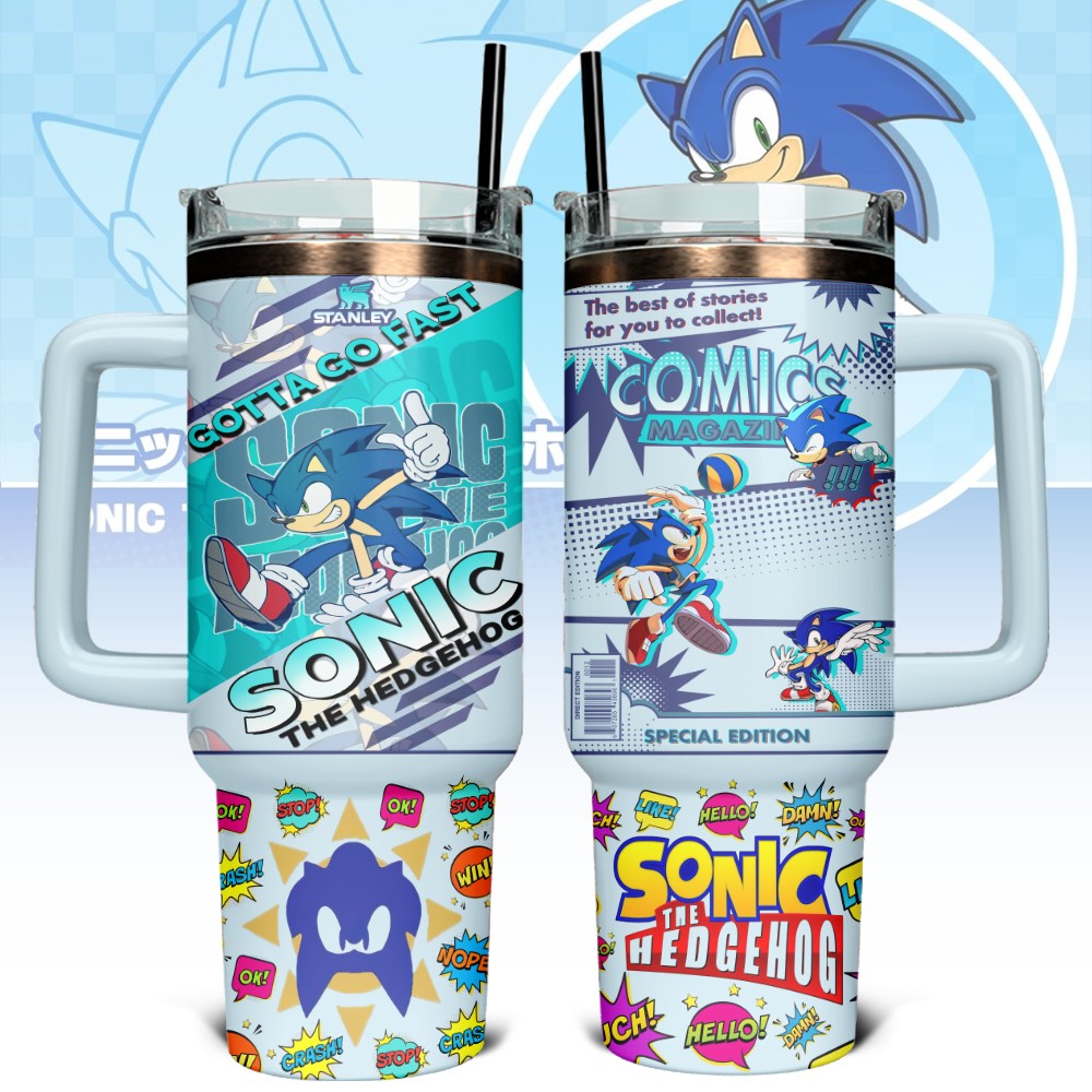 Hydratemerch Sonic the Hedgehog Games Custom Stanley Quencher 40oz Stainless Steel Tumbler With Handle