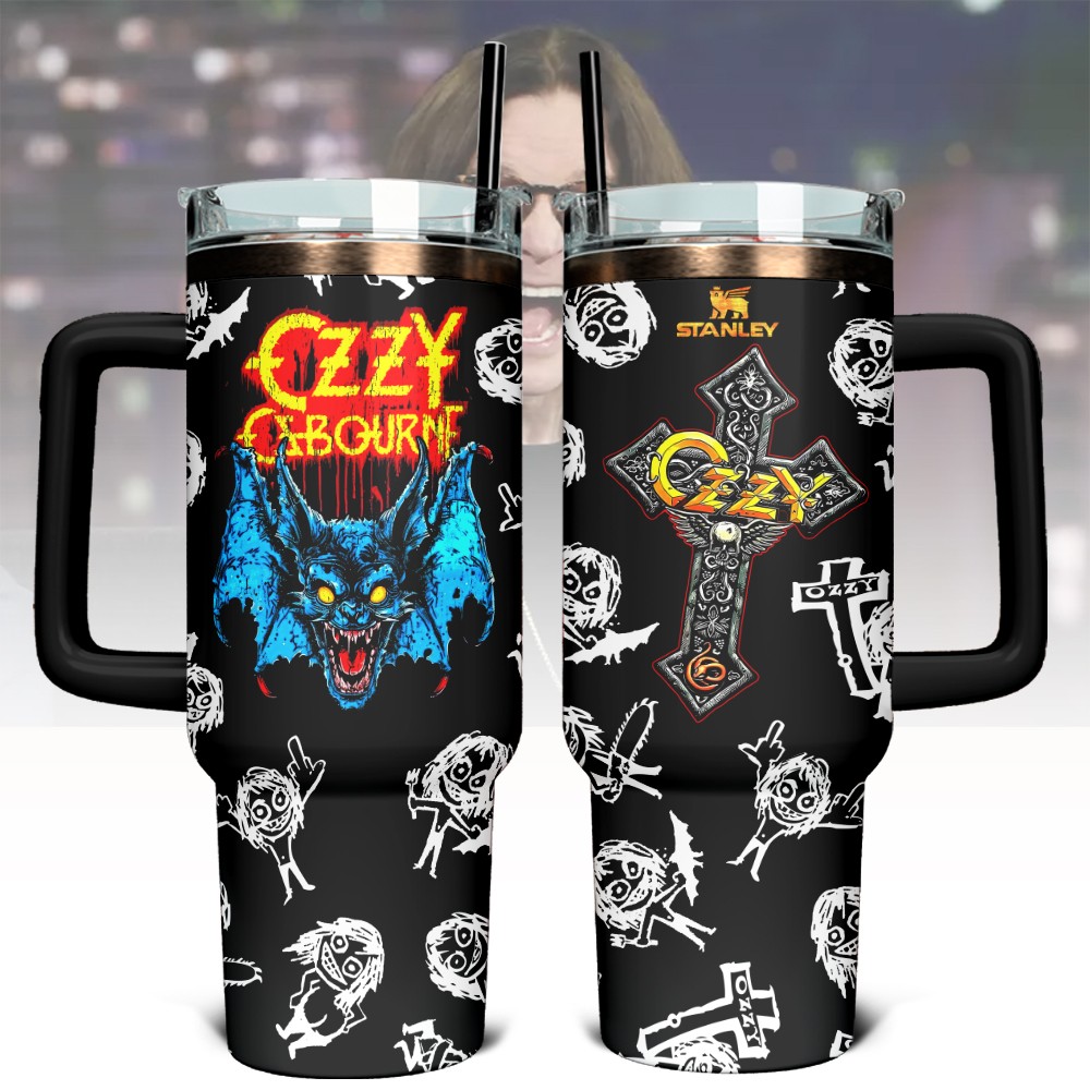 Hydratemerch Ozzy Osbourne Music Custom Stanley Quencher 40oz Stainless Steel Tumbler With Handle