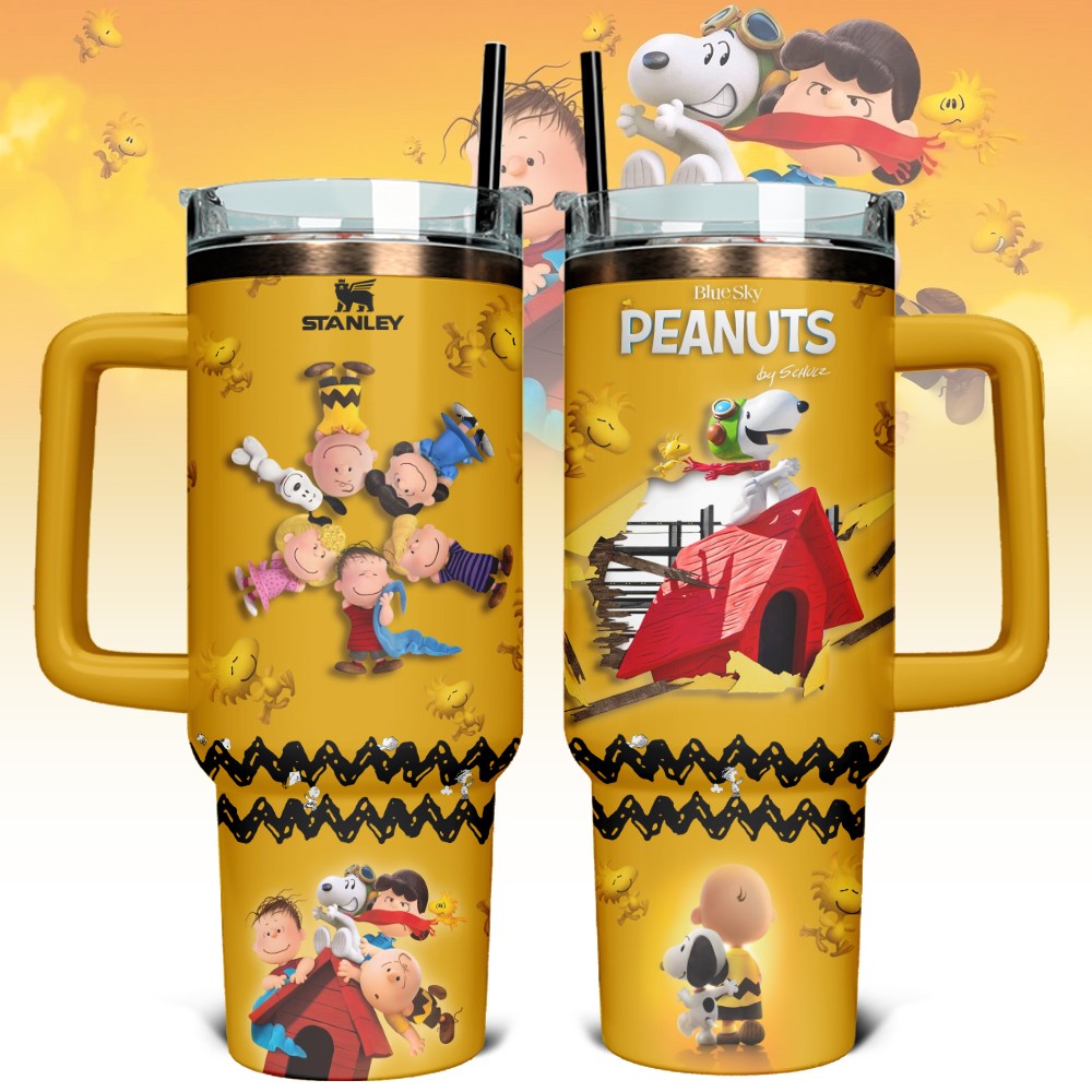 Hydratemerch Snoopy Cartoon Custom Stanley Quencher 40oz Stainless Steel Tumbler With Handle