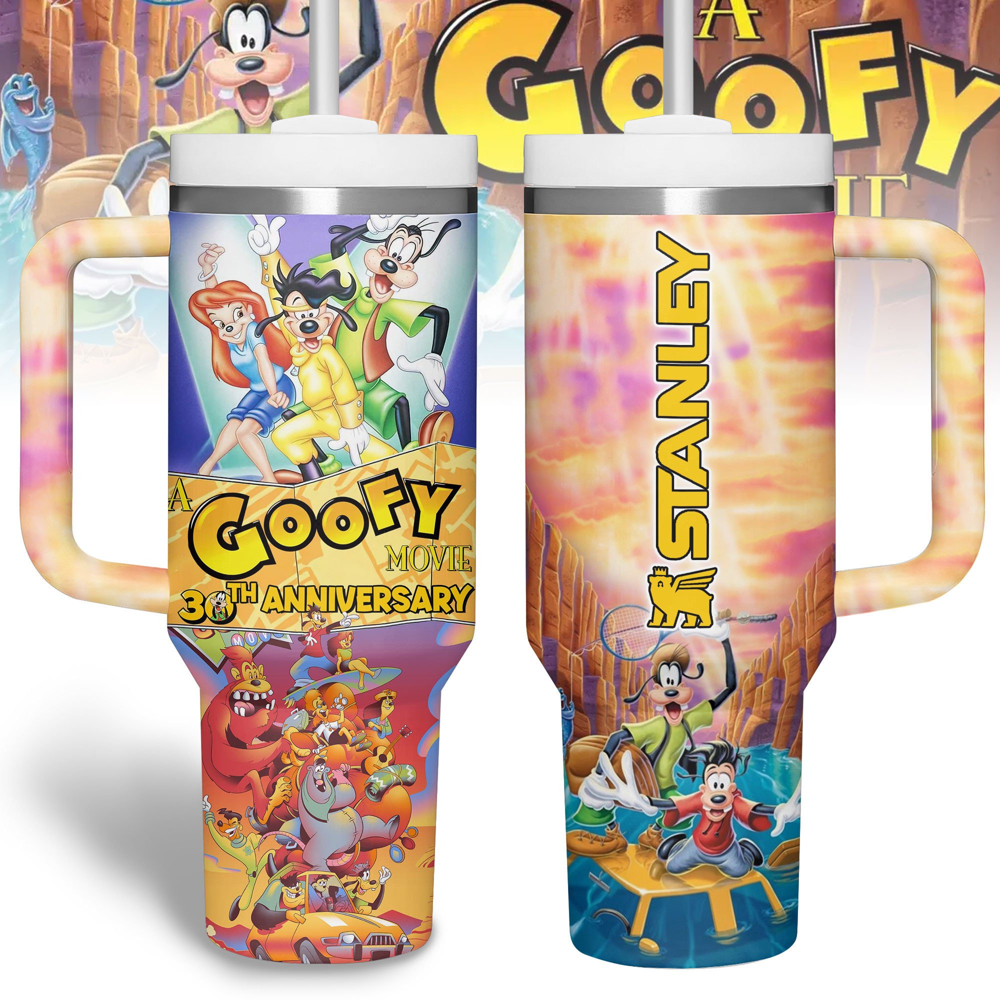Hydratemerch A Goofy Movie Cartoon Custom Stanley Quencher 40oz Stainless Steel Tumbler With Handle
