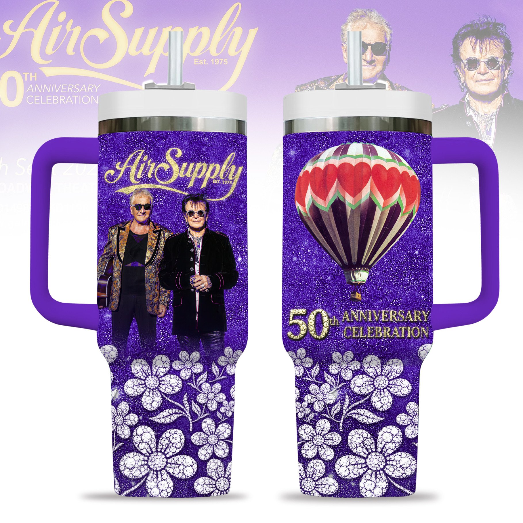 Hydratemerch Air Supply Music Custom Stanley Quencher 40oz Stainless Steel Tumbler With Handle