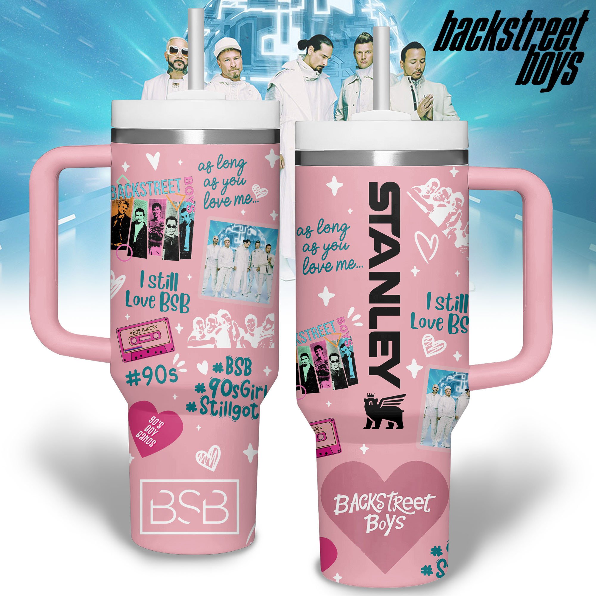 Hydratemerch Backstreet Boys Music Custom Stanley Quencher 40oz Stainless Steel Tumbler With Handle