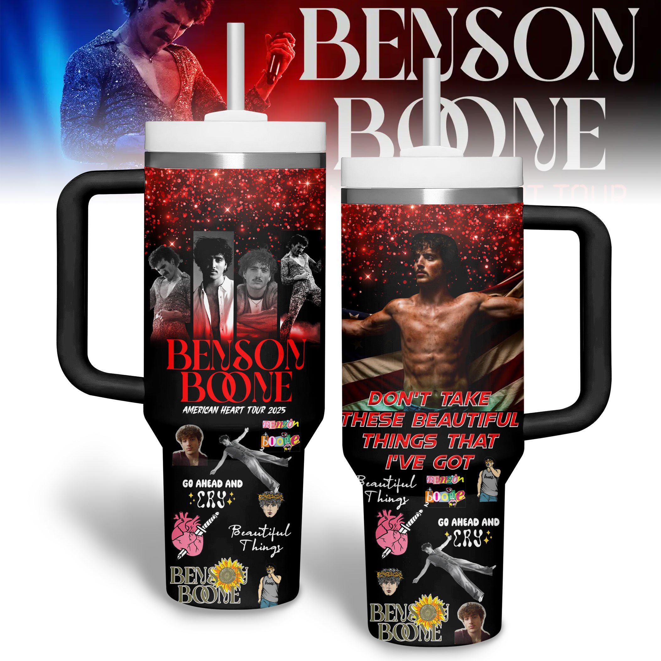 Hydratemerch Benson Boone Music Custom Stanley Quencher 40oz Stainless Steel Tumbler With Handle