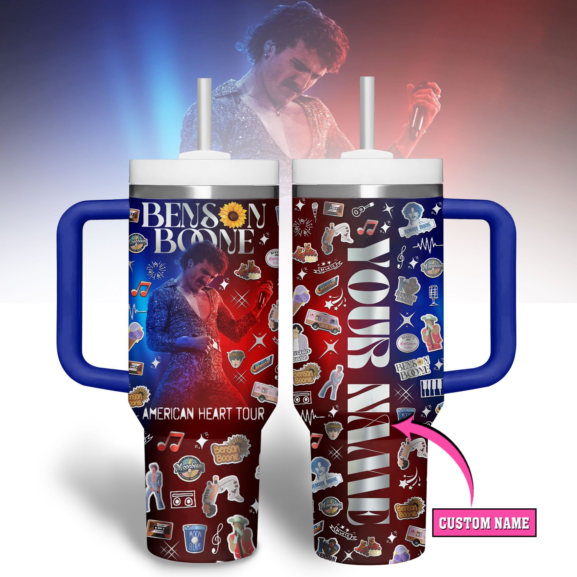 Hydratemerch Benson Boone Music Custom Stanley Quencher 40oz Stainless Steel Tumbler With Handle