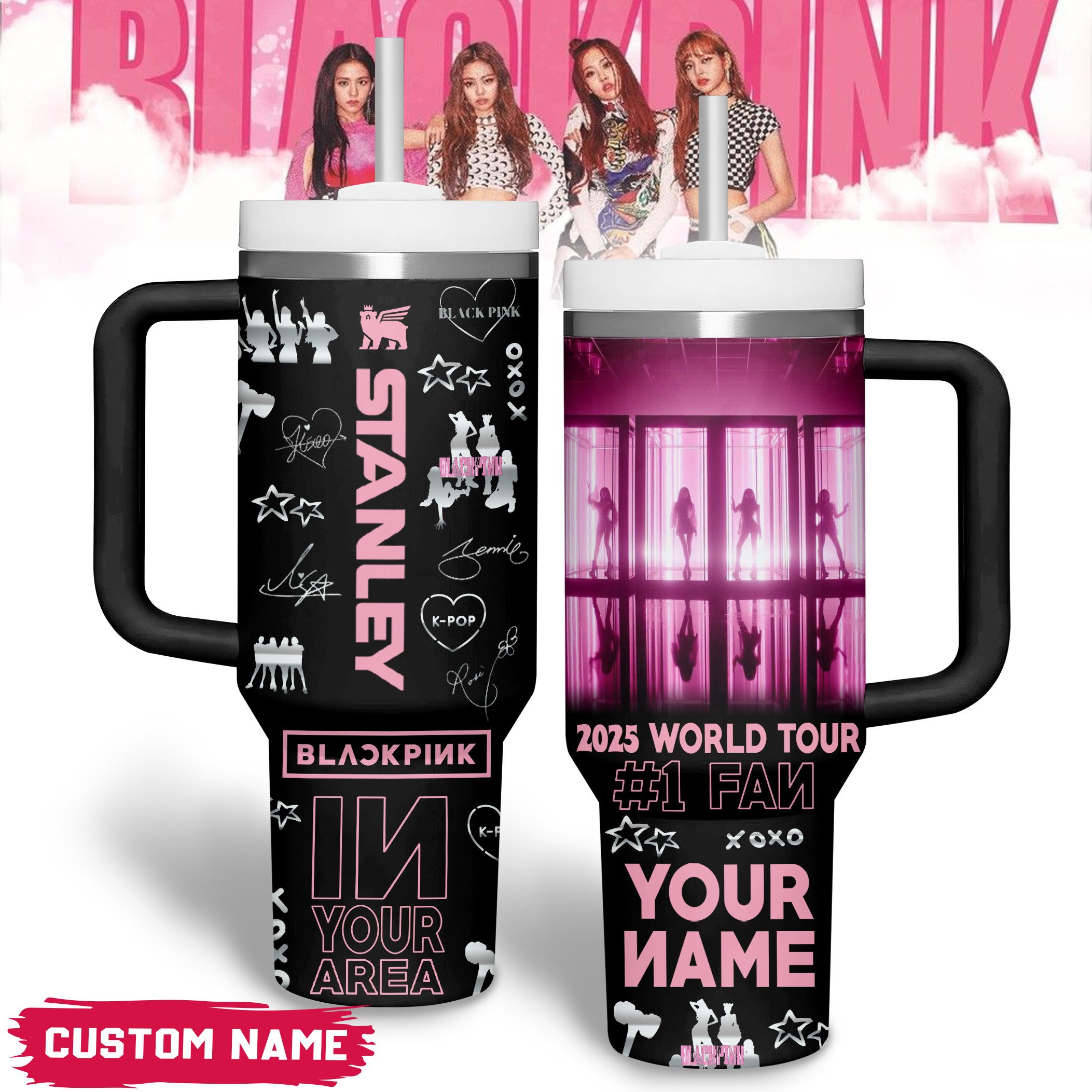 Hydratemerch Blackpink Music Custom Stanley Quencher 40oz Stainless Steel Tumbler With Handle