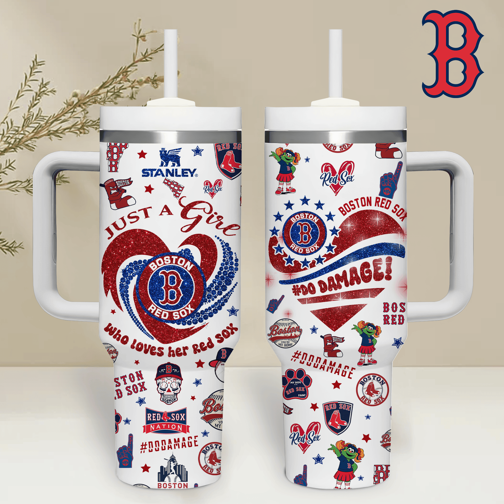 Hydratemerch Boston Red Sox MLB Custom Stanley Quencher 40oz Stainless Steel Tumbler With Handle