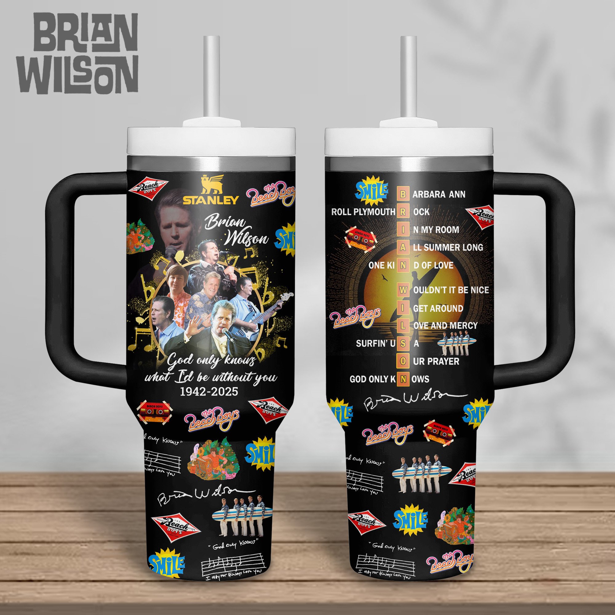 Hydratemerch Brian Wilson Music Custom Stanley Quencher 40oz Stainless Steel Tumbler With Handle