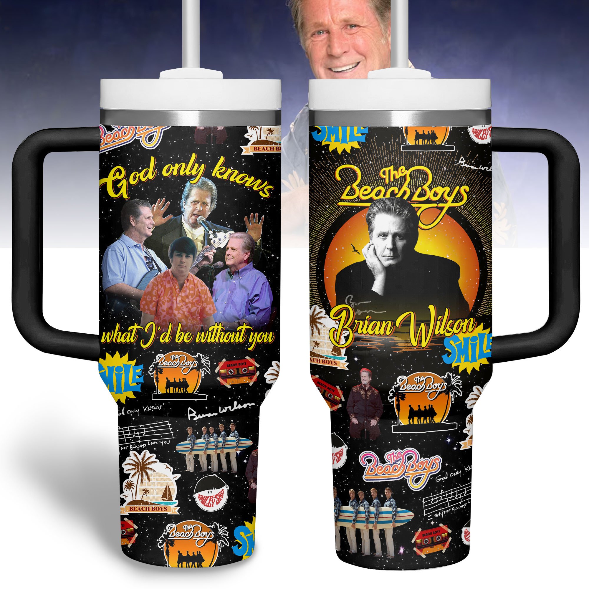 Hydratemerch Brian Wilson Music Custom Stanley Quencher 40oz Stainless Steel Tumbler With Handle