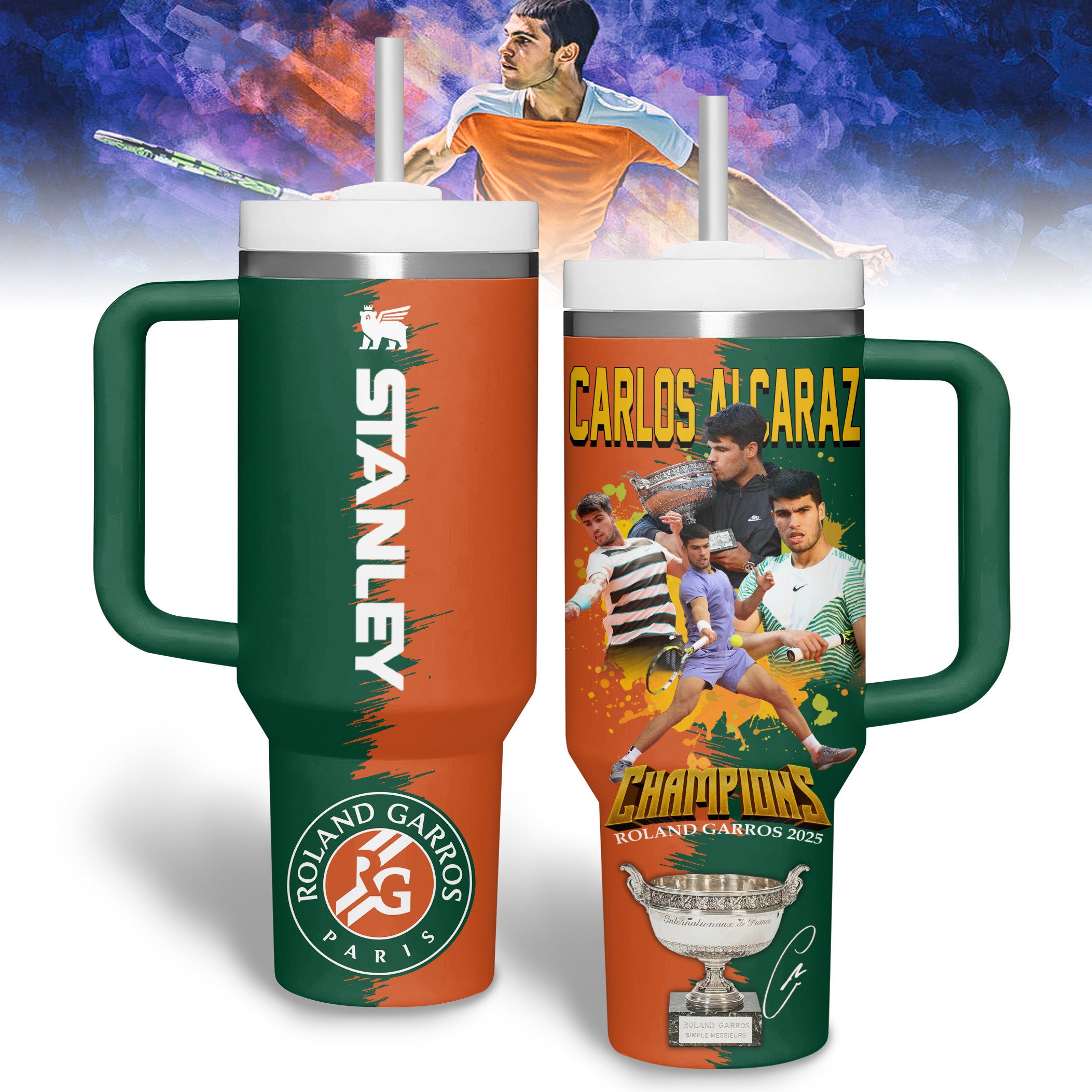 Hydratemerch Carlos Alcaraz Sports Custom Stanley Quencher 40oz Stainless Steel Tumbler With Handle