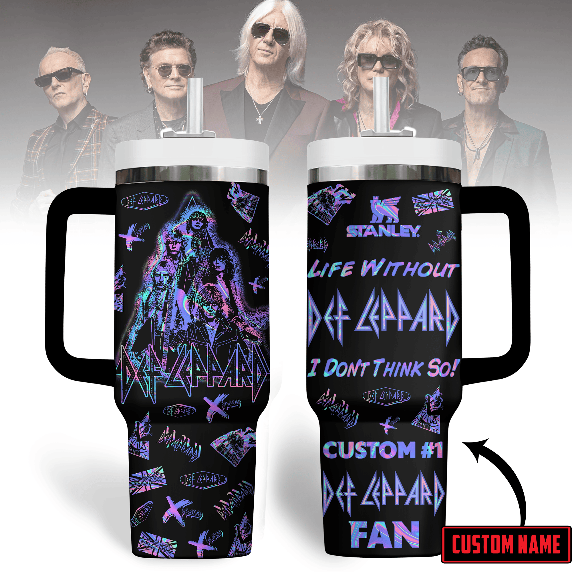 Hydratemerch Def Leppard Music Custom Stanley Quencher 40oz Stainless Steel Tumbler With Handle