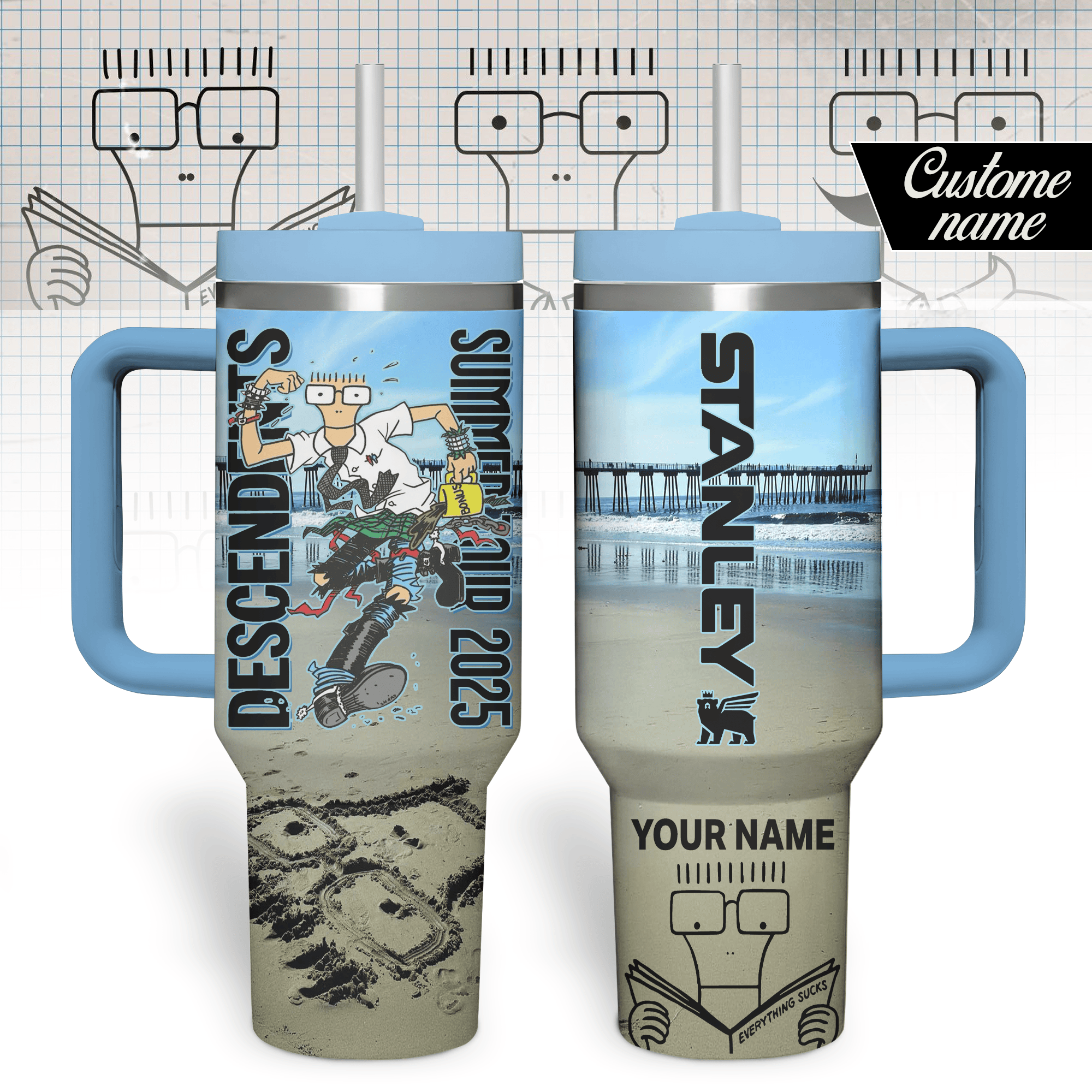 Hydratemerch Descendents Music Custom Stanley Quencher 40oz Stainless Steel Tumbler With Handle