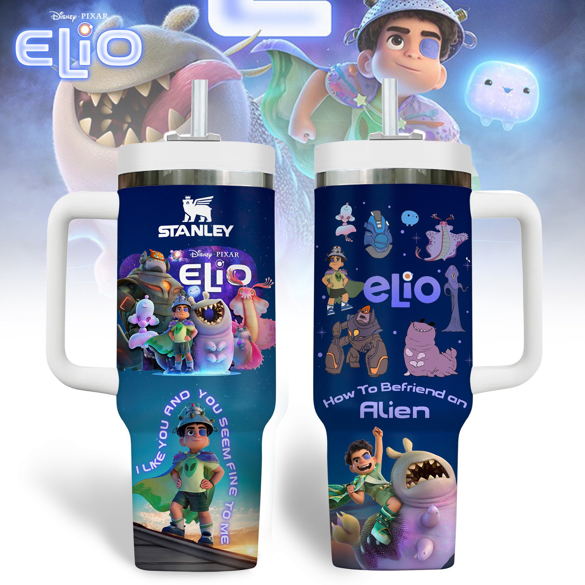 Hydratemerch Elio Cartoon Custom Stanley Quencher 40oz Stainless Steel Tumbler With Handle