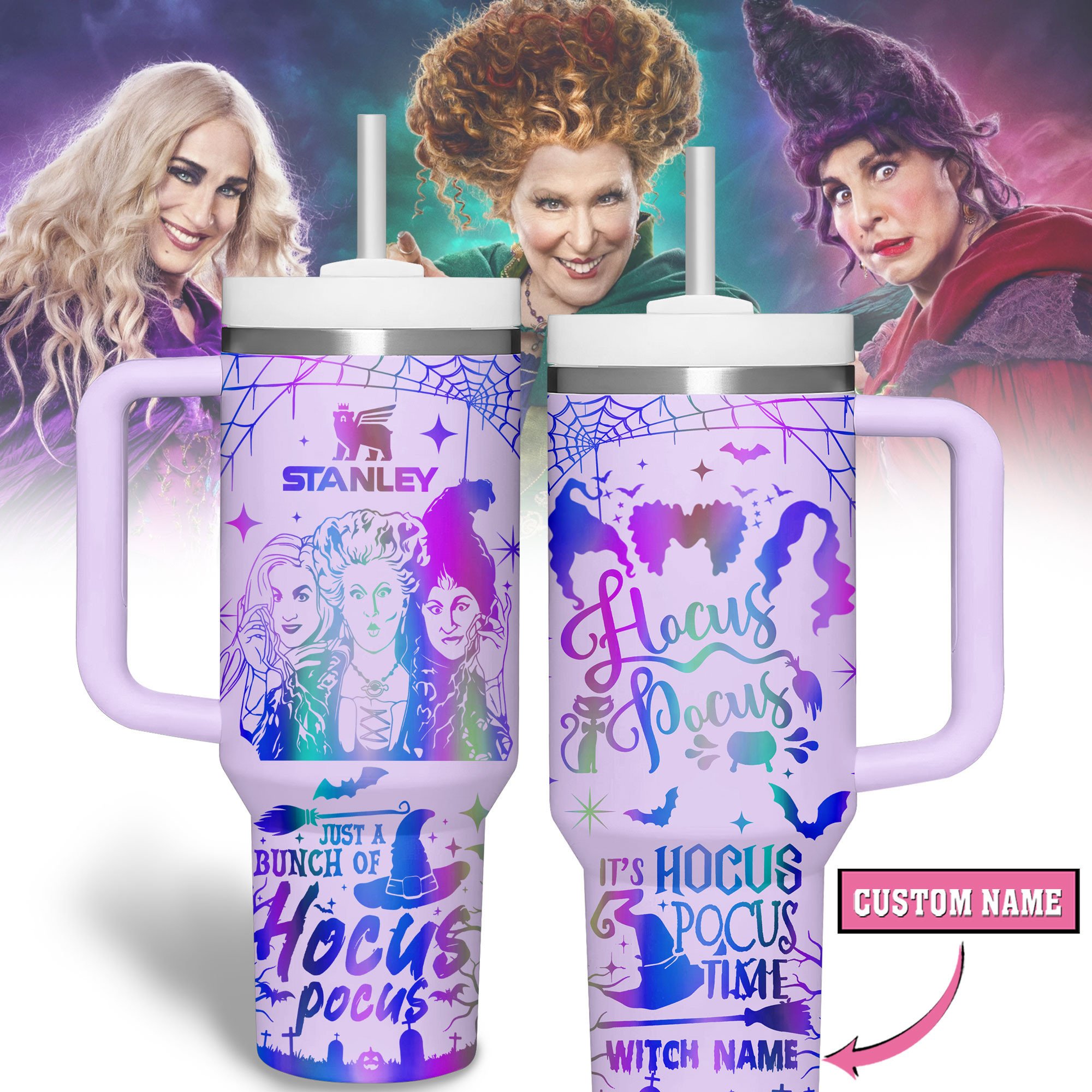 Hydratemerch Hocus Pocus Movies Custom Stanley Quencher 40oz Stainless Steel Tumbler With Handle