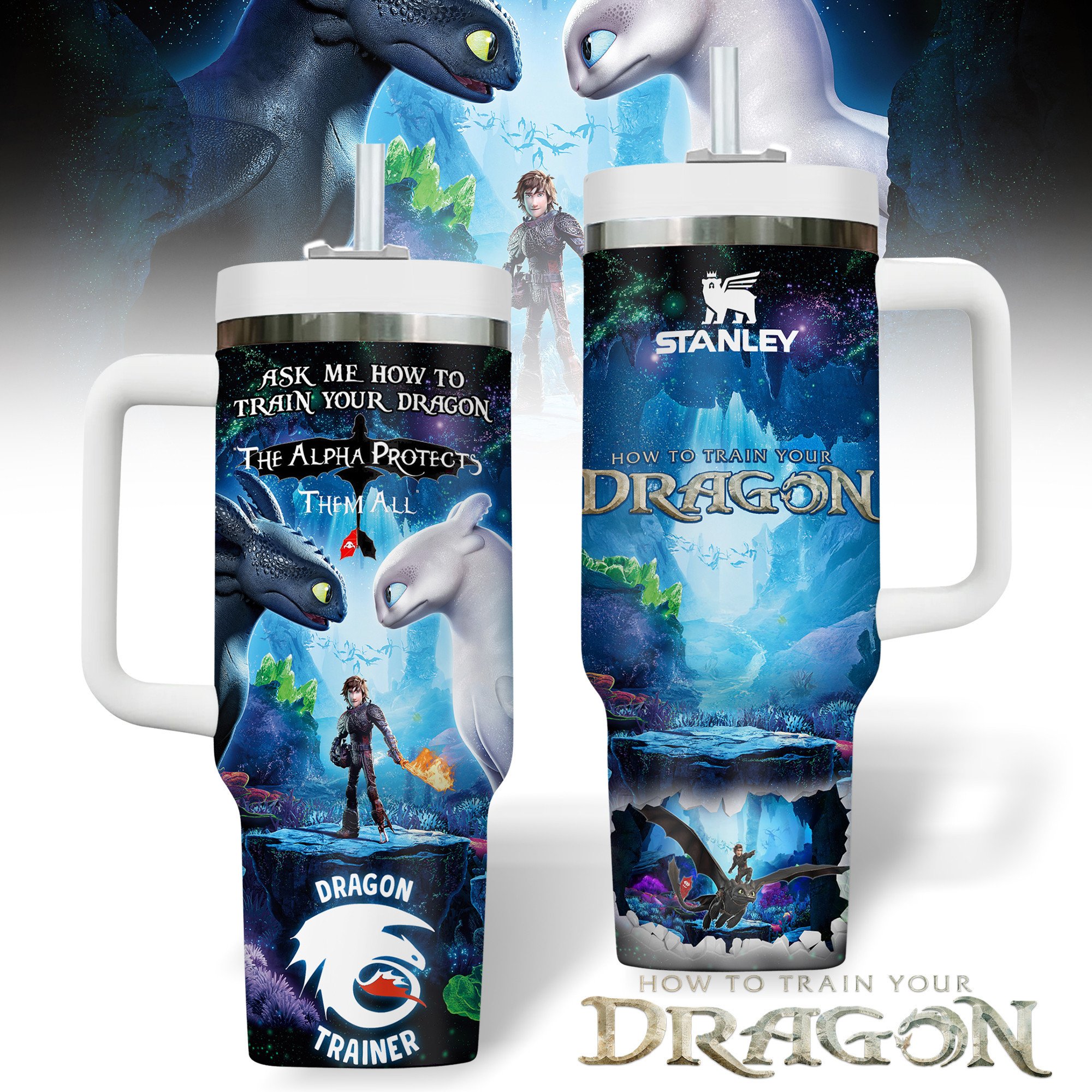 Hydratemerch How to Train Your Dragon Movies Custom Stanley Quencher 40oz Stainless Steel Tumbler With Handle