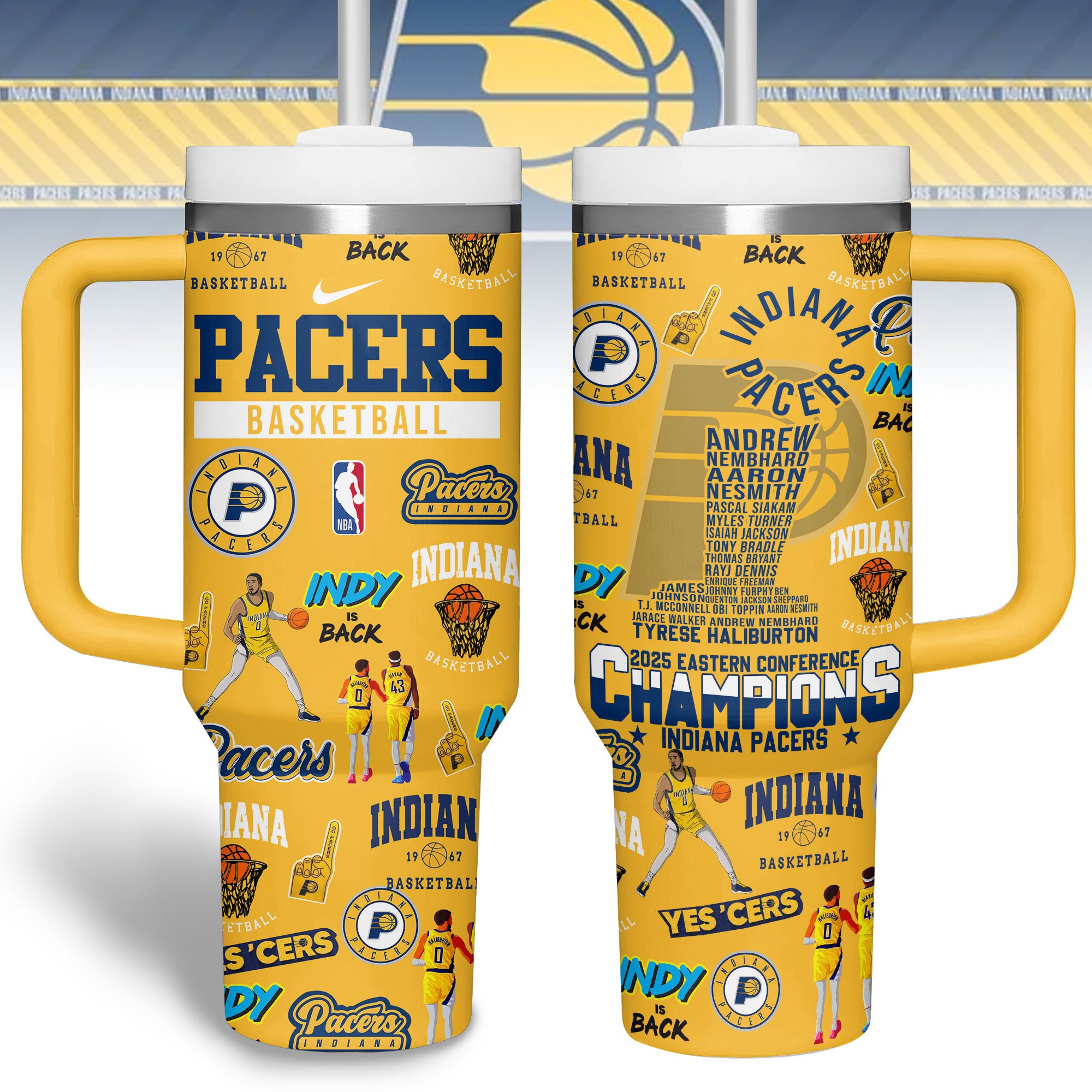 Hydratemerch Indiana Pacers NBA Custom Stanley Quencher 40oz Stainless Steel Tumbler With Handle