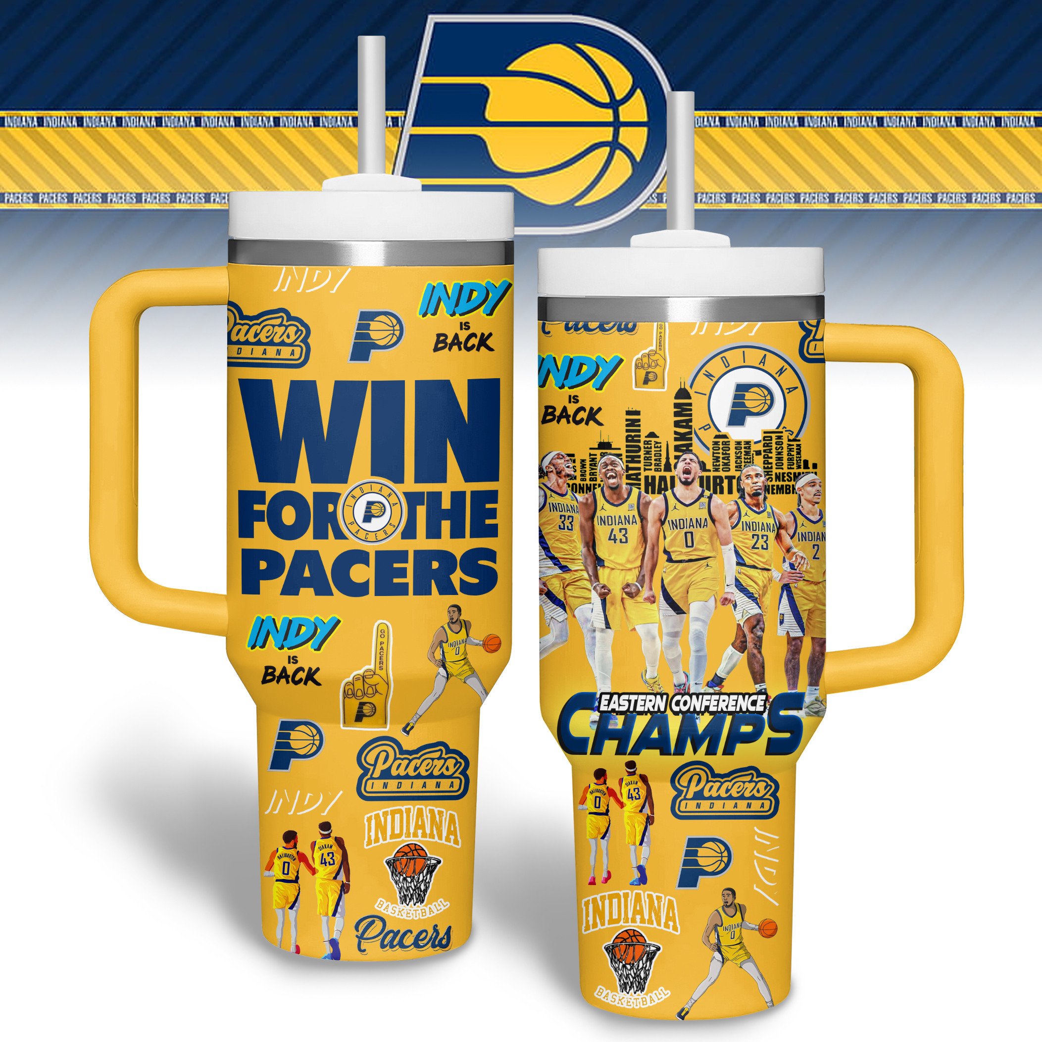Hydratemerch Indiana Pacers NBA Custom Stanley Quencher 40oz Stainless Steel Tumbler With Handle