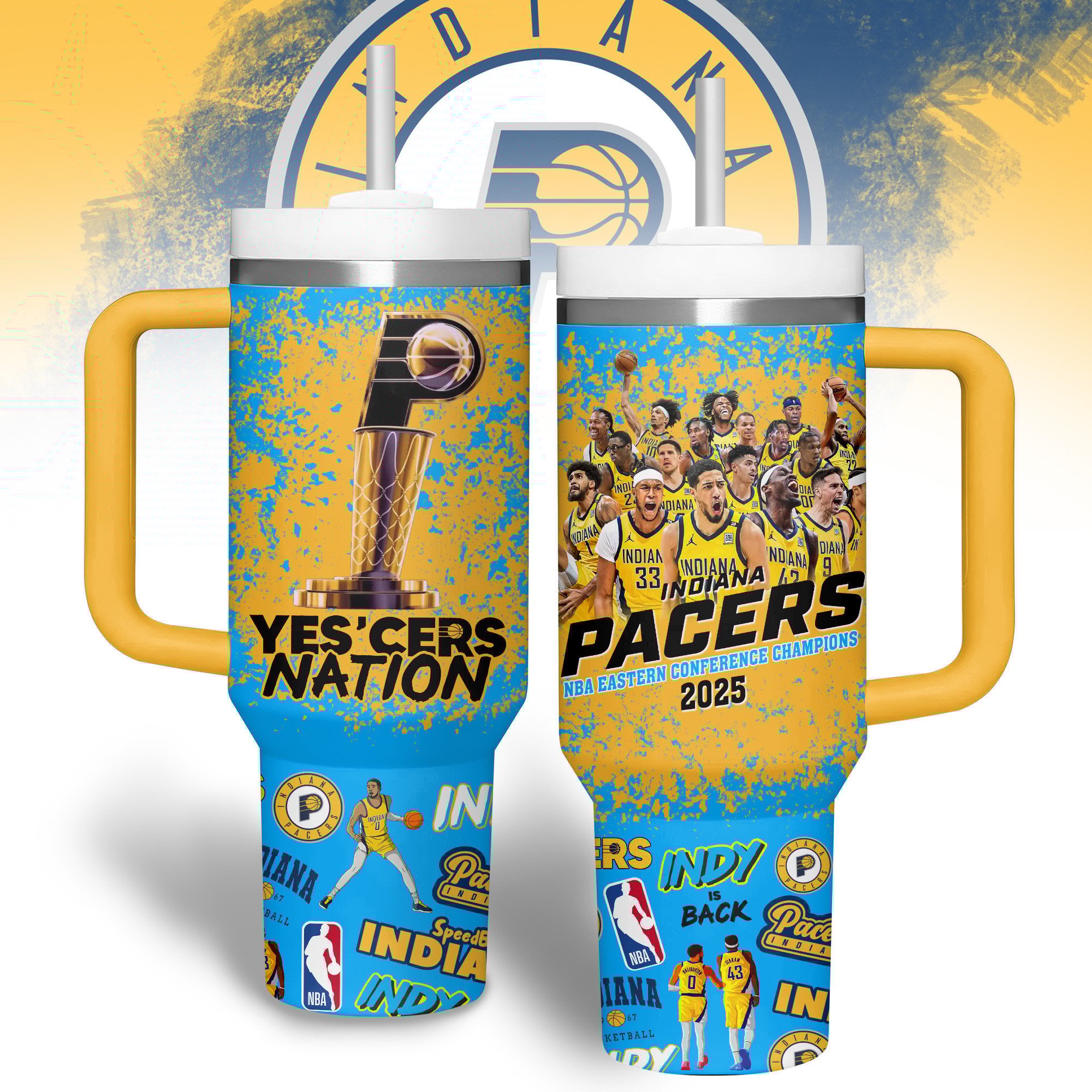 Hydratemerch Indiana Pacers NBA Custom Stanley Quencher 40oz Stainless Steel Tumbler With Handle