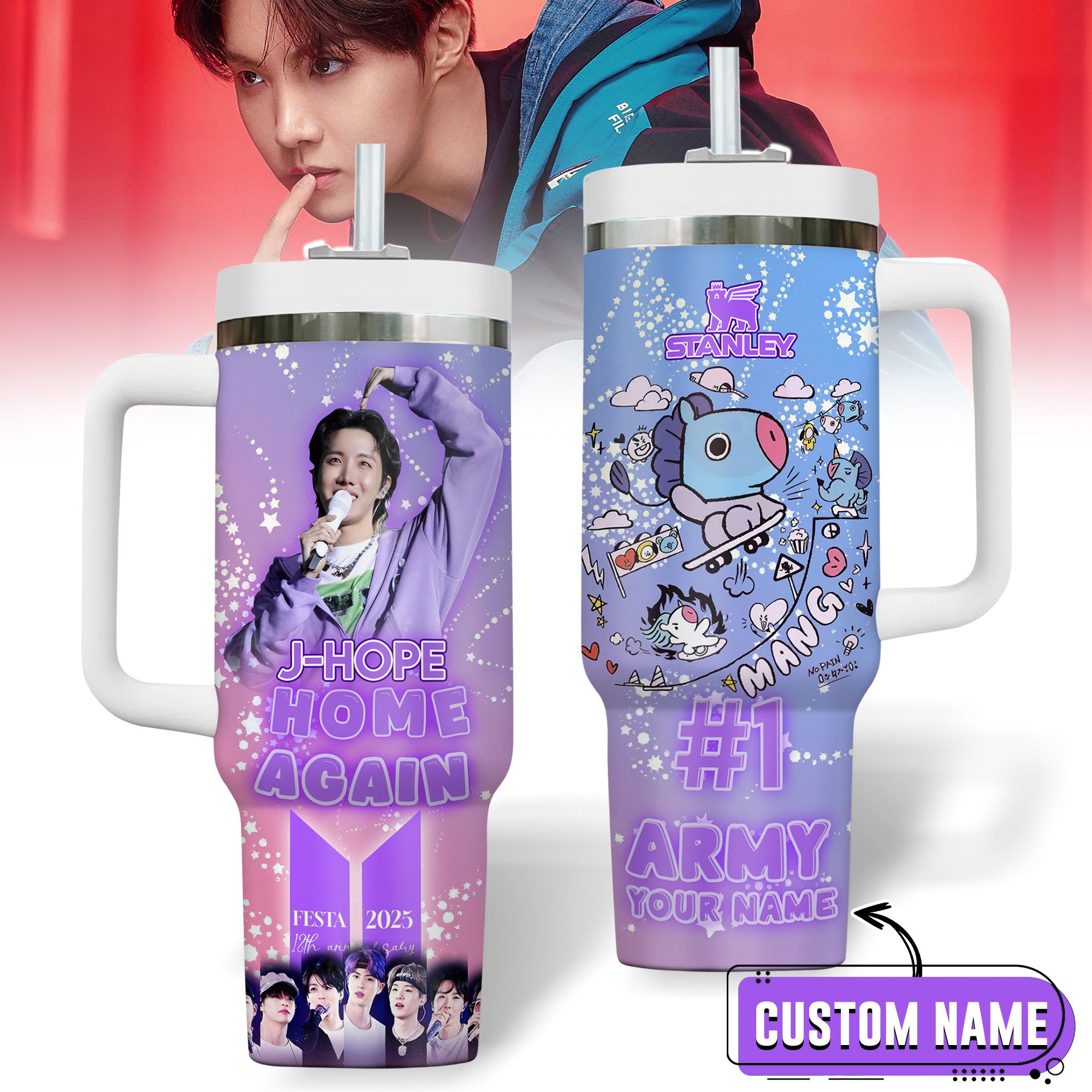 Hydratemerch J-Hope BTS Music Custom Stanley Quencher 40oz Stainless Steel Tumbler With Handle