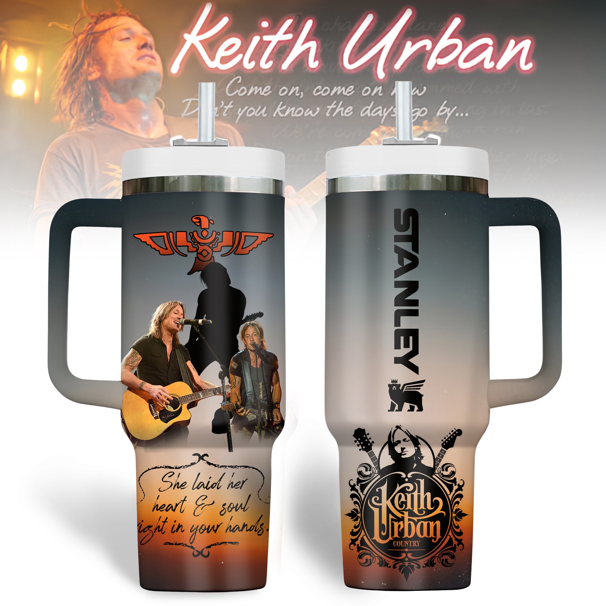 Hydratemerch Keith Urban Music Custom Stanley Quencher 40oz Stainless Steel Tumbler With Handle