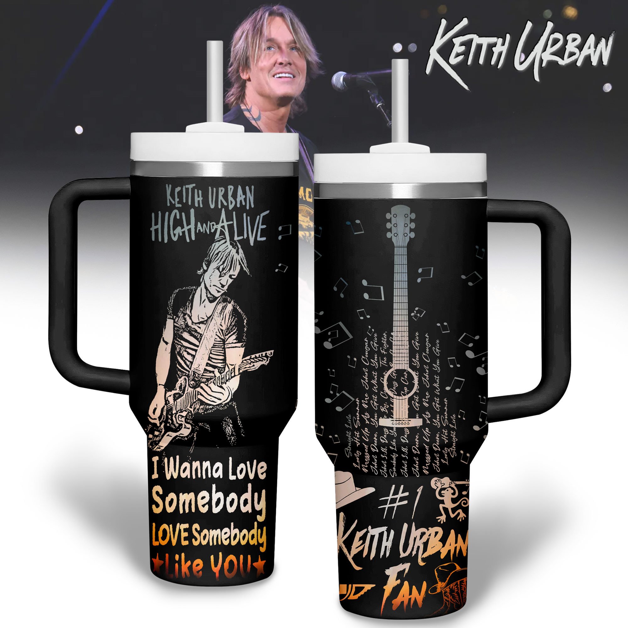 Hydratemerch Keith Urban Music Custom Stanley Quencher 40oz Stainless Steel Tumbler With Handle