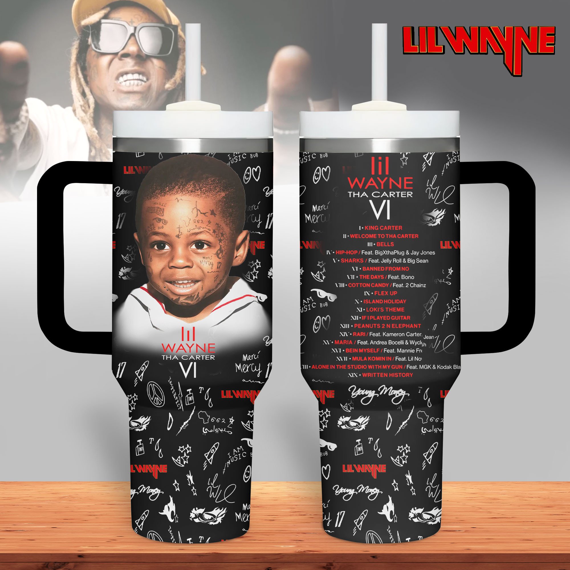 Hydratemerch Lil Wayne Music Custom Stanley Quencher 40oz Stainless Steel Tumbler With Handle
