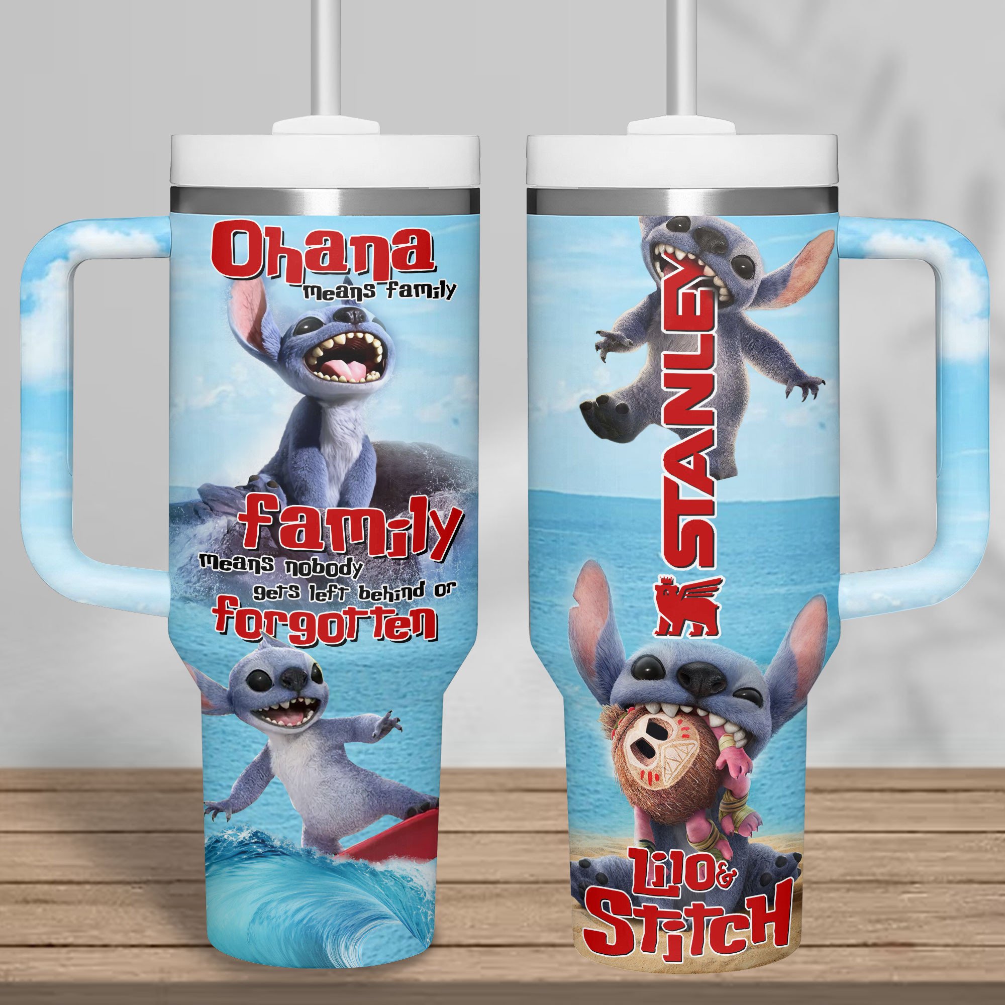 Hydratemerch Lilo And Stitch Cartoon Custom Stanley Quencher 40oz Stainless Steel Tumbler With Handle