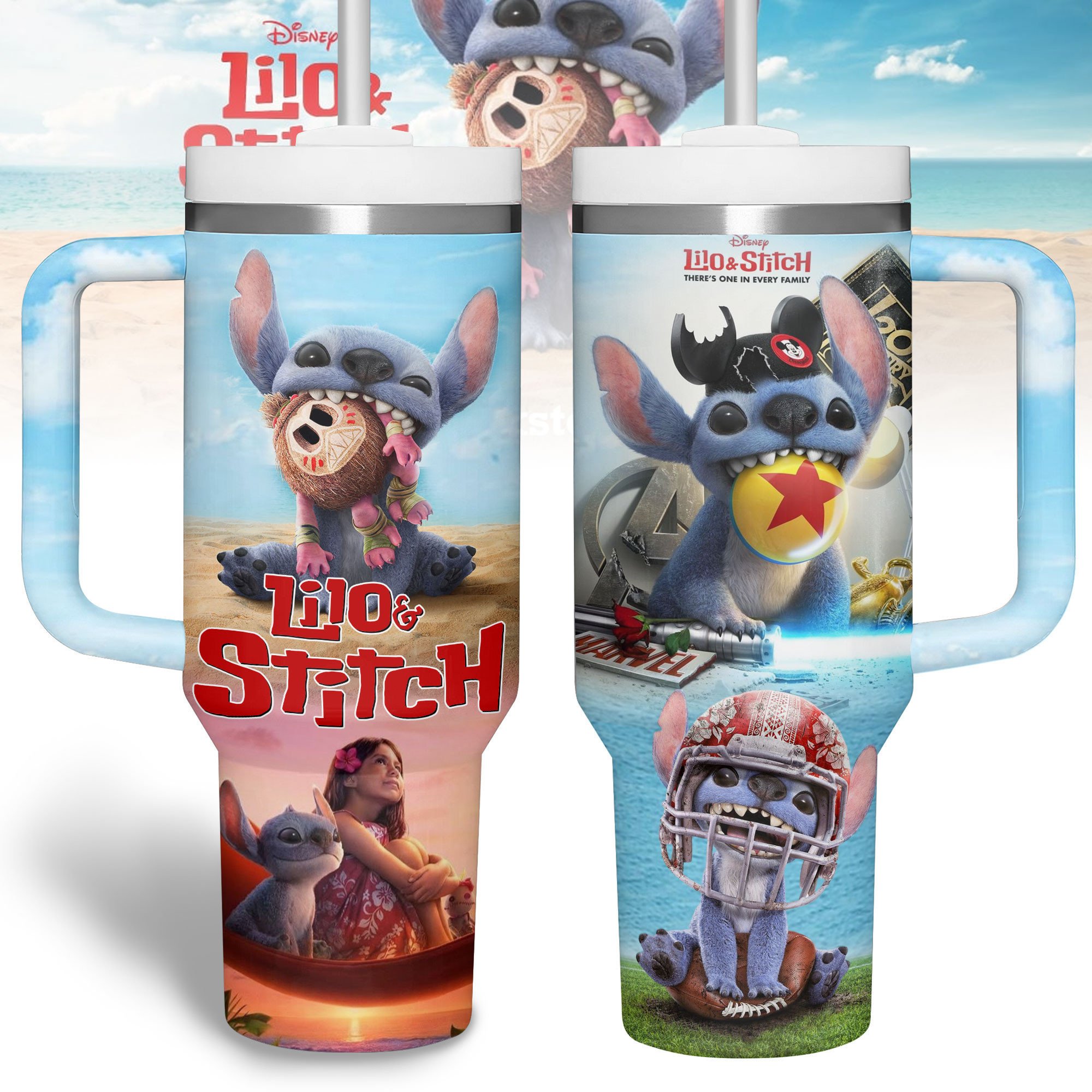 Hydratemerch Lilo And Stitch Cartoon Custom Stanley Quencher 40oz Stainless Steel Tumbler With Handle