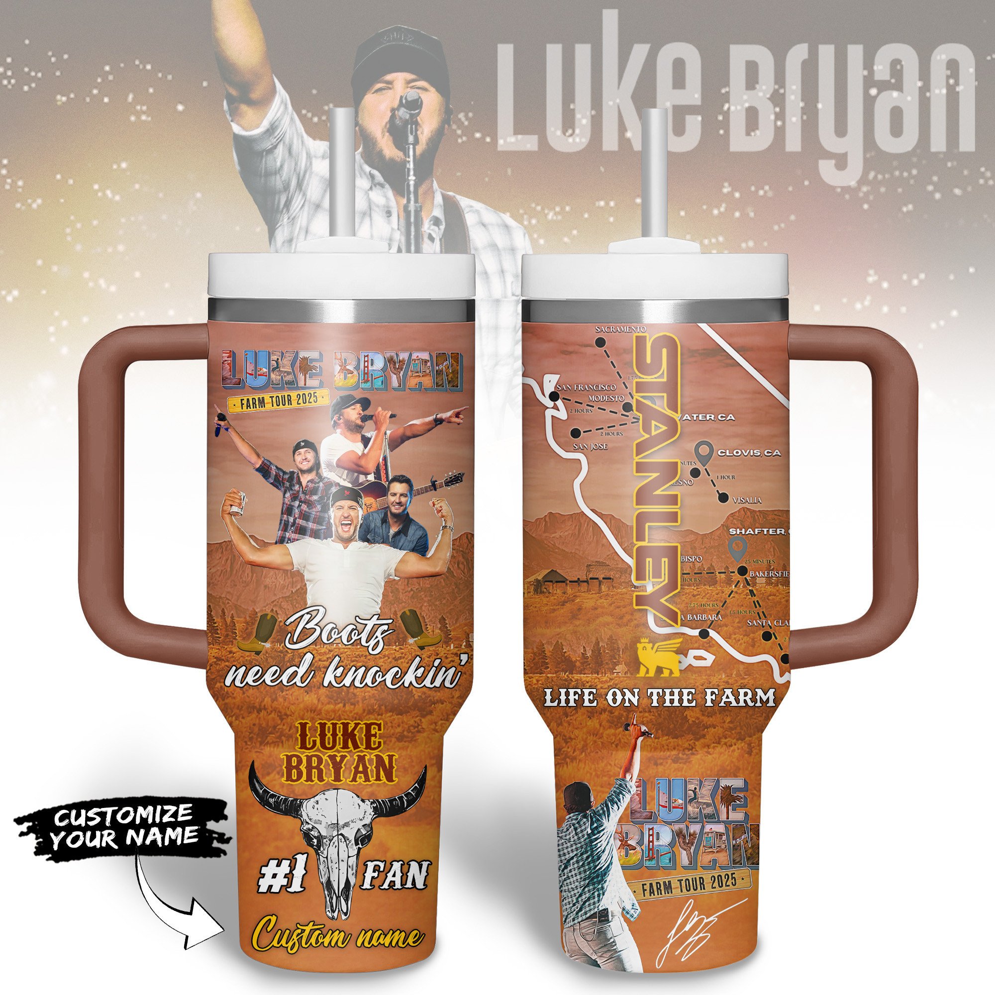 Hydratemerch Luke Bryan Music Custom Stanley Quencher 40oz Stainless Steel Tumbler With Handle