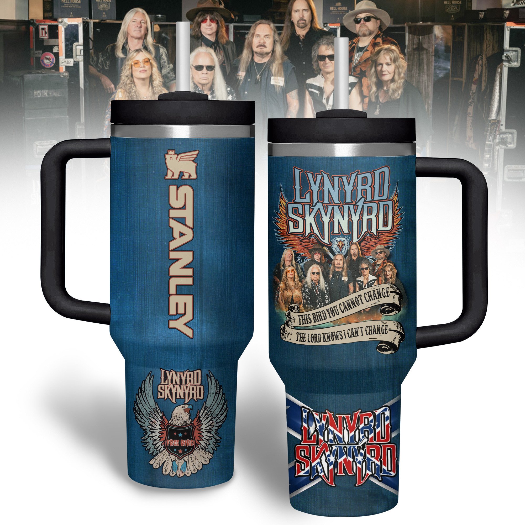 Hydratemerch Lynyrd Skynyrd Music Custom Stanley Quencher 40oz Stainless Steel Tumbler With Handle