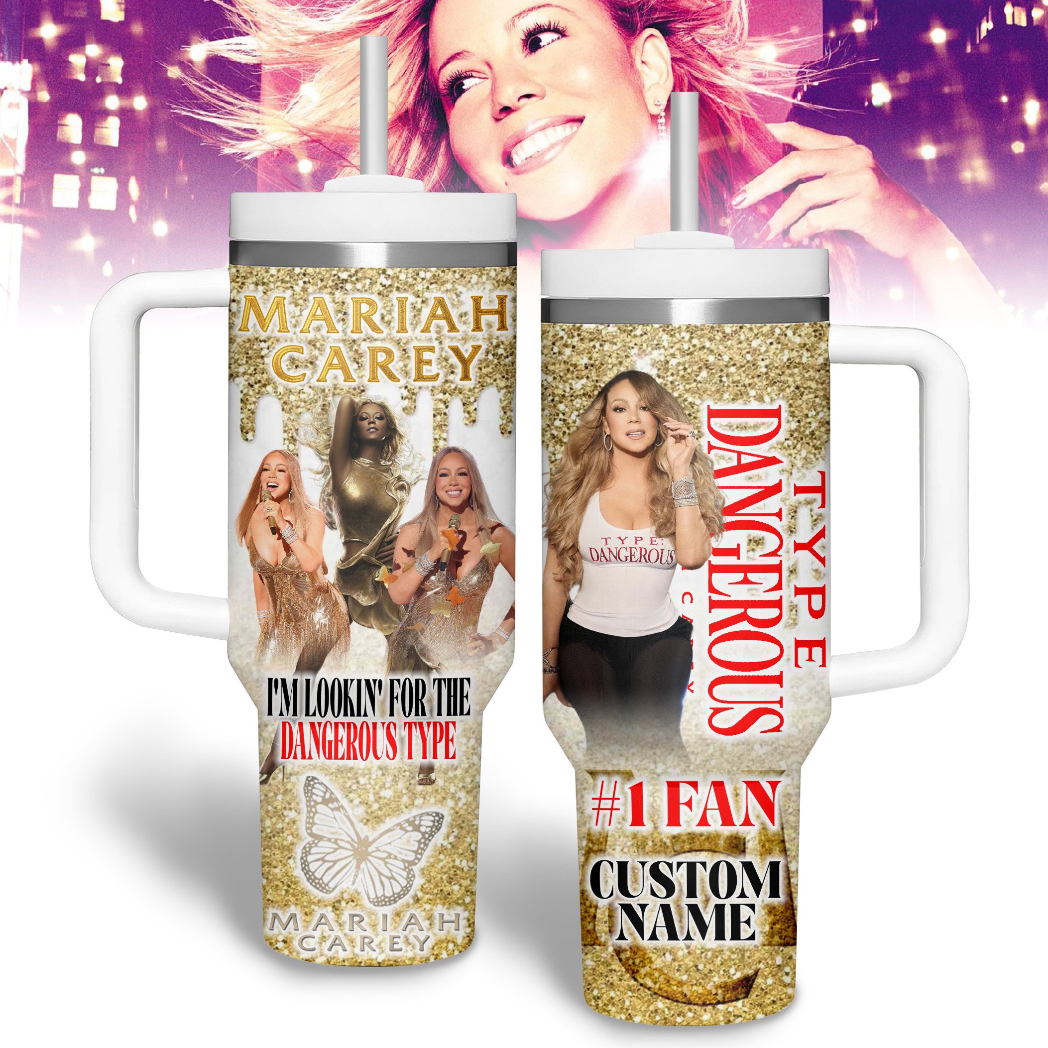 Hydratemerch Mariah Carey Music Custom Stanley Quencher 40oz Stainless Steel Tumbler With Handle