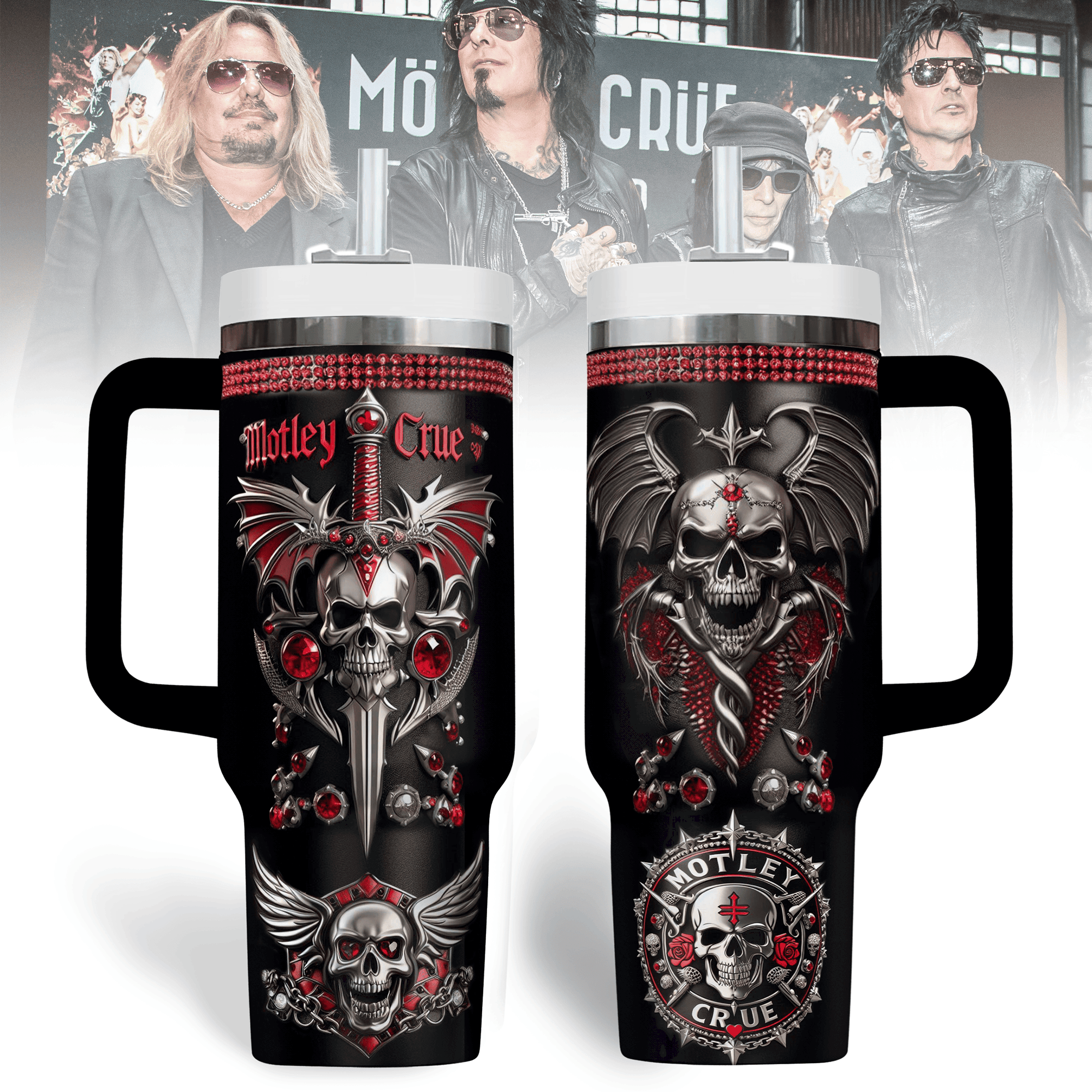 Hydratemerch Mötley Crüe Music Custom Stanley Quencher 40oz Stainless Steel Tumbler With Handle