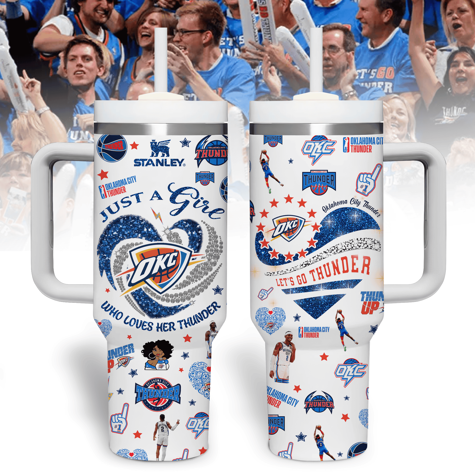 Hydratemerch Oklahoma City Thunder NBA Custom Stanley Quencher 40oz Stainless Steel Tumbler With Handle