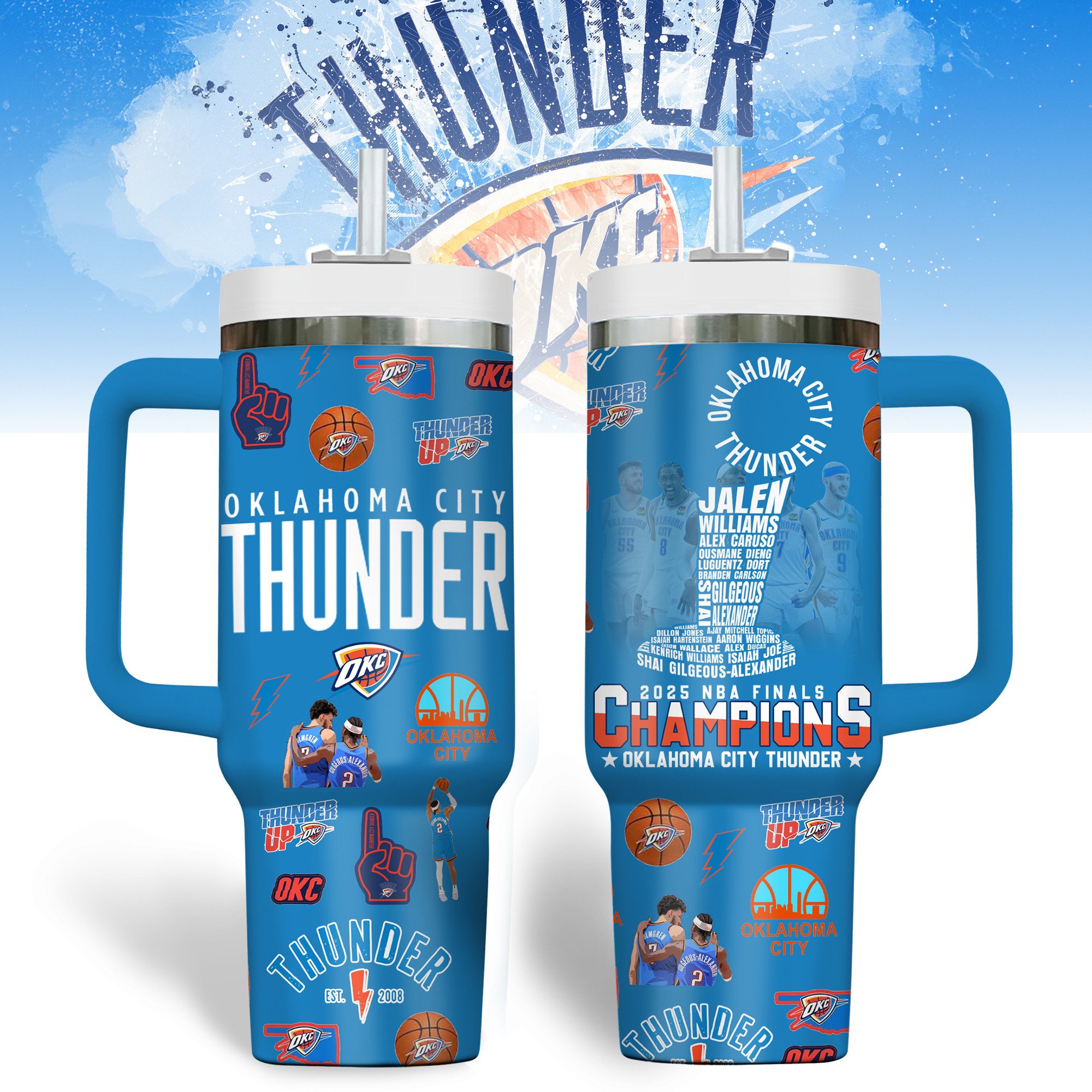 Hydratemerch Oklahoma City Thunder NBA Custom Stanley Quencher 40oz Stainless Steel Tumbler With Handle