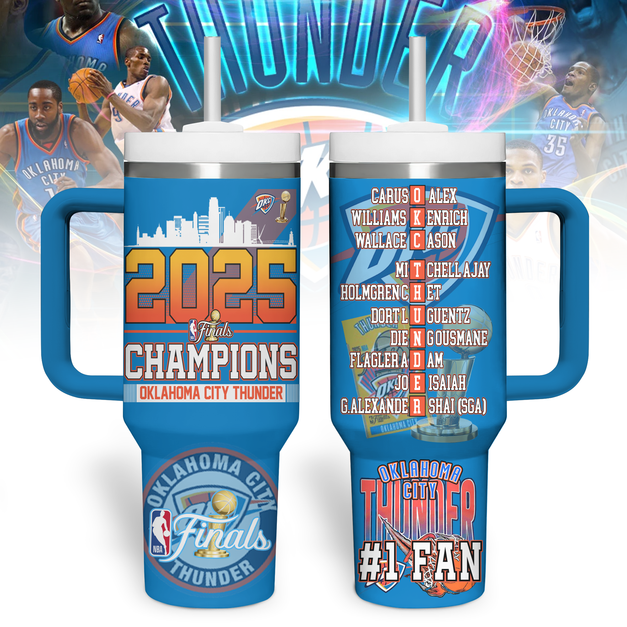 Hydratemerch Oklahoma City Thunder NBA Custom Stanley Quencher 40oz Stainless Steel Tumbler With Handle