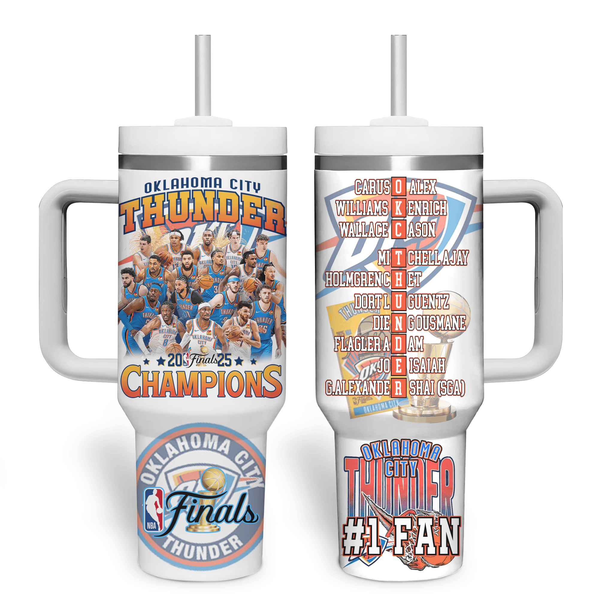 Hydratemerch Oklahoma City Thunder NBA Custom Stanley Quencher 40oz Stainless Steel Tumbler With Handle